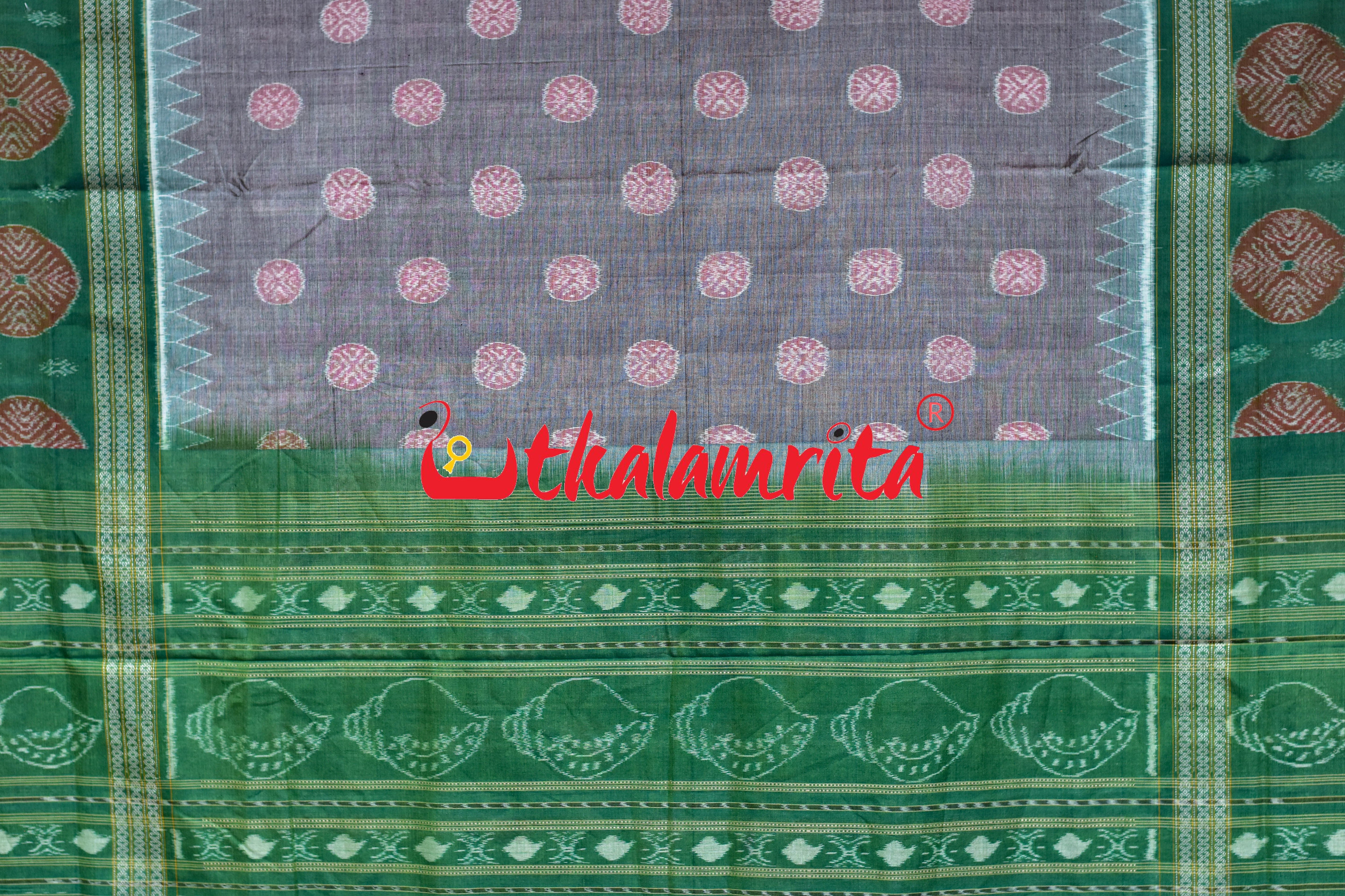 Grey Green Dhadi Chakra Sambalpuri Cotton Saree