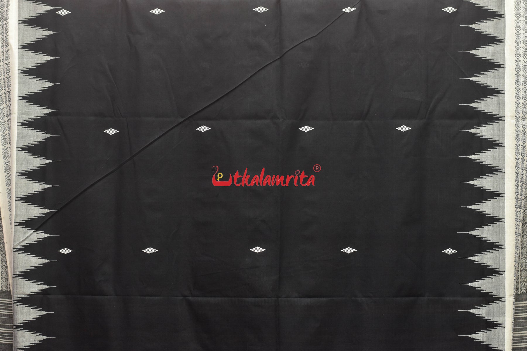Black with White Border Original Ganjam Bomkai Cotton Saree