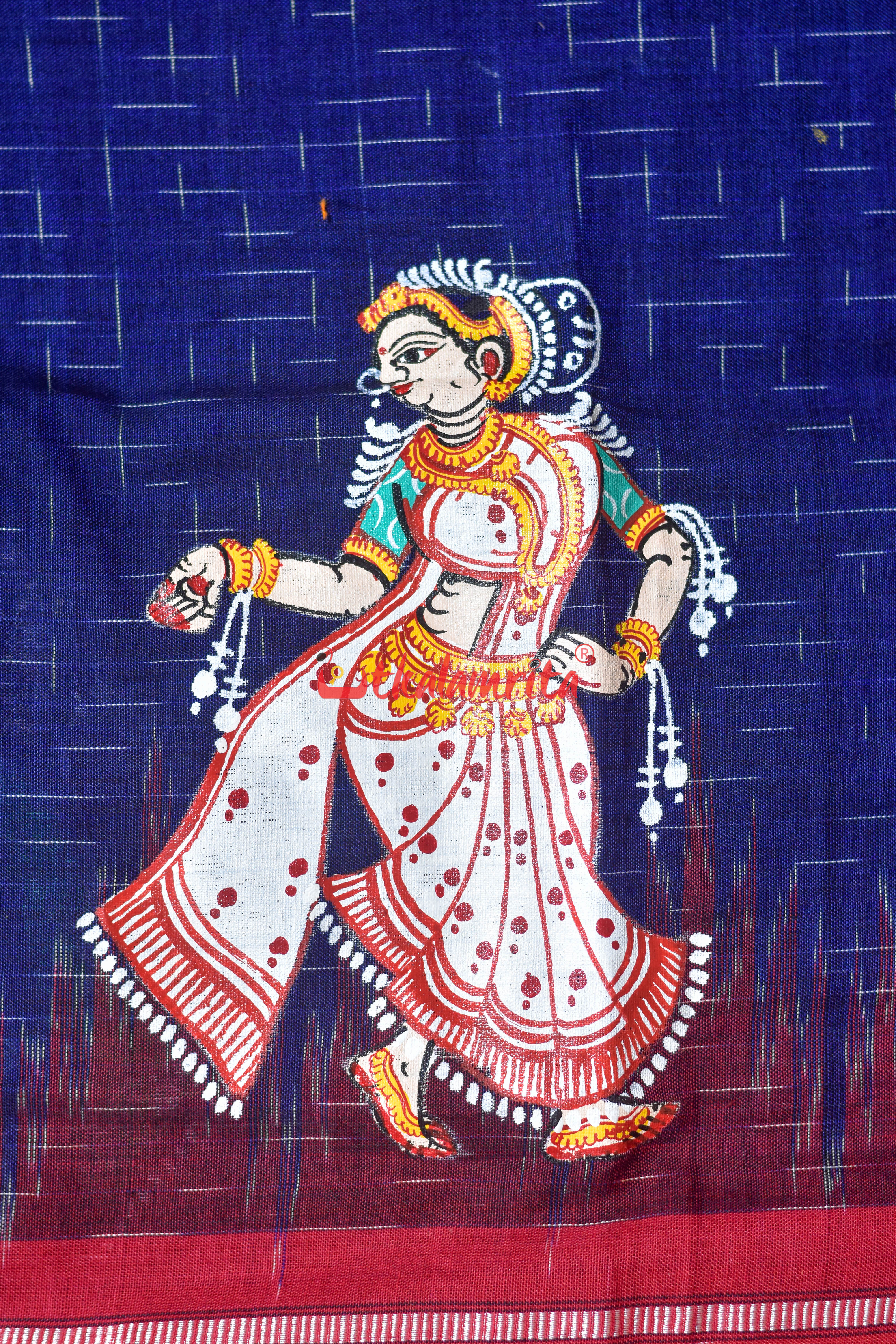 Navy Blue Jharana with Diwali Pattachitra Cotton Saree