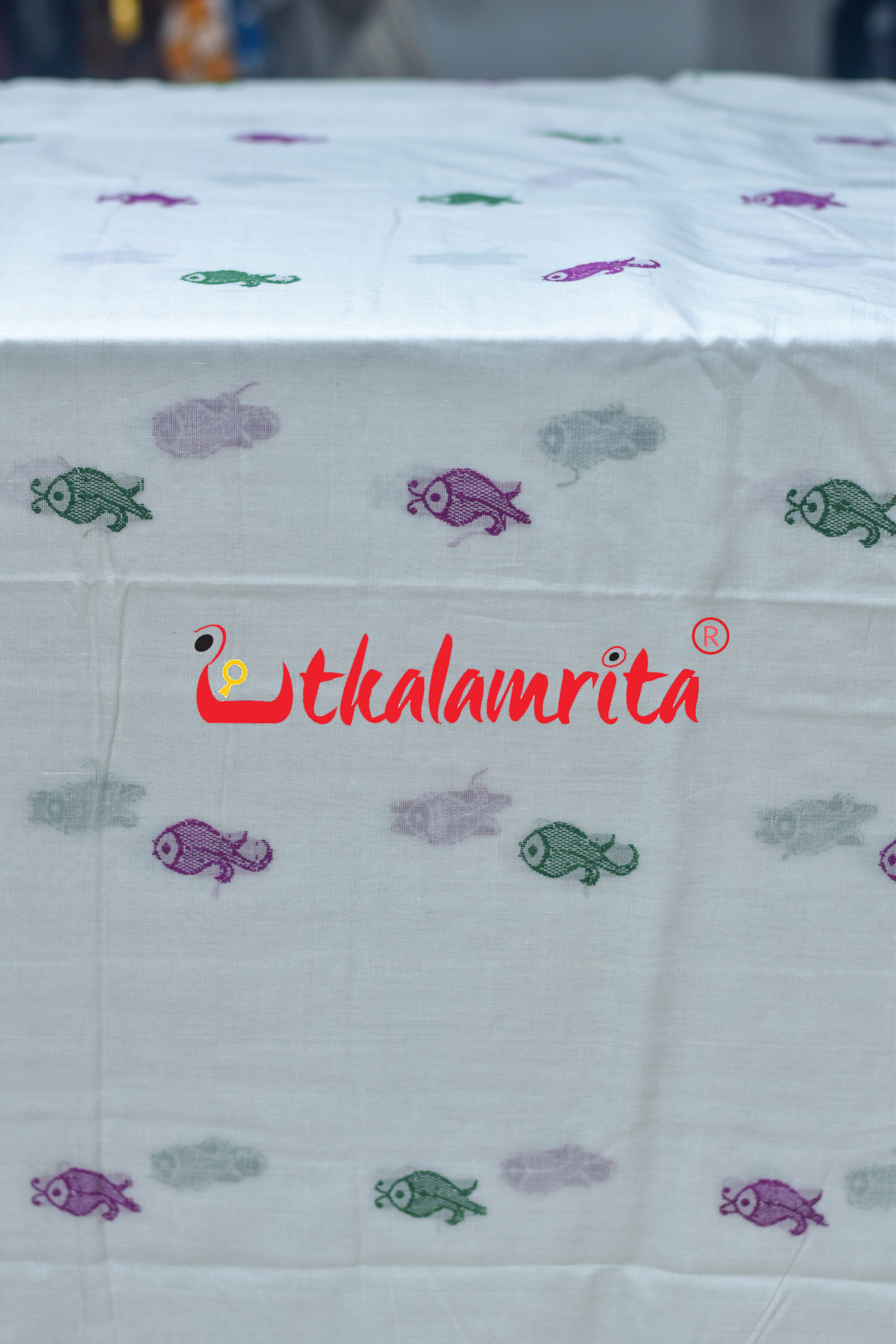 White Fish Bomkai Cotton (Fabric)