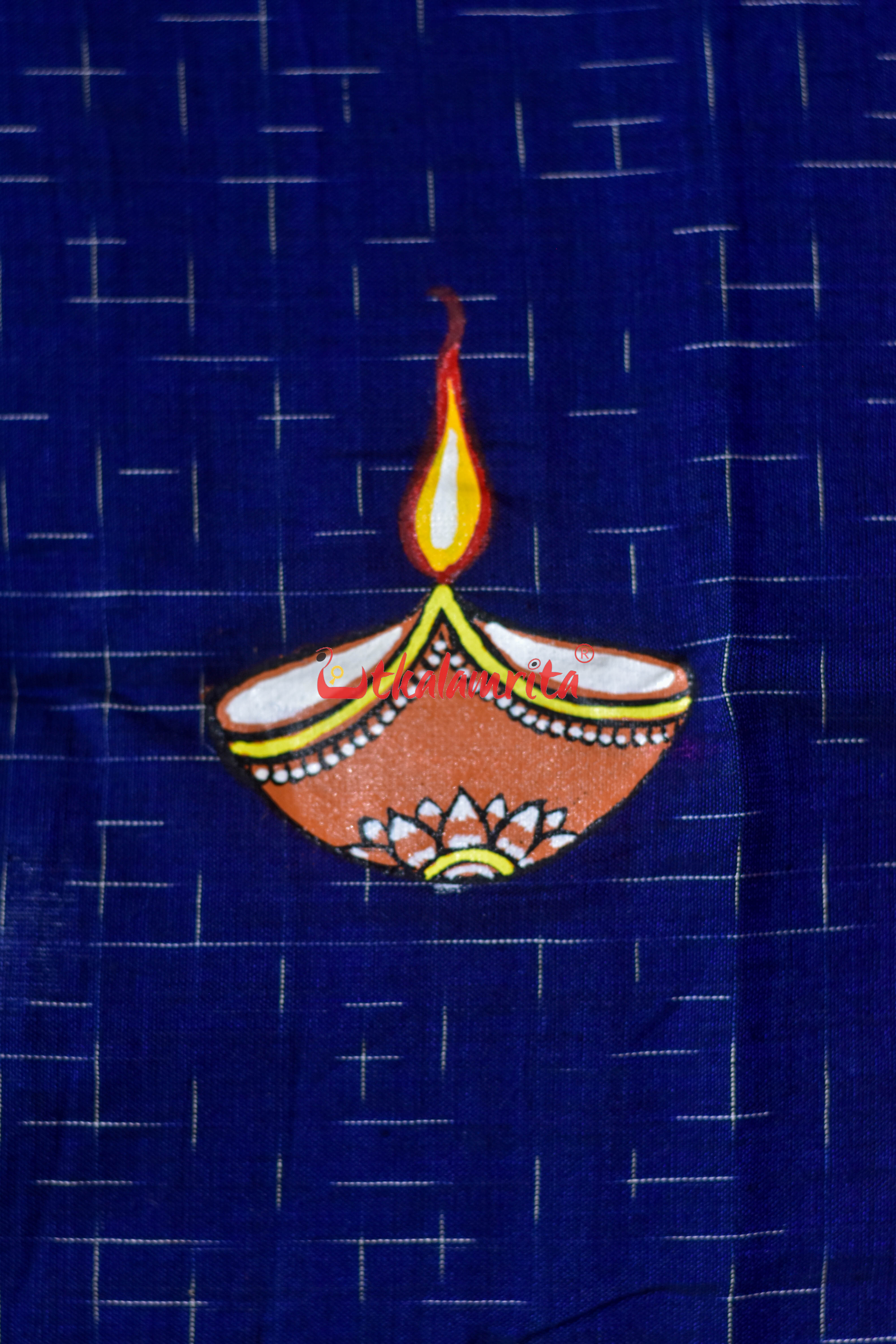 Navy Blue Jharana with Diwali Pattachitra Cotton Saree