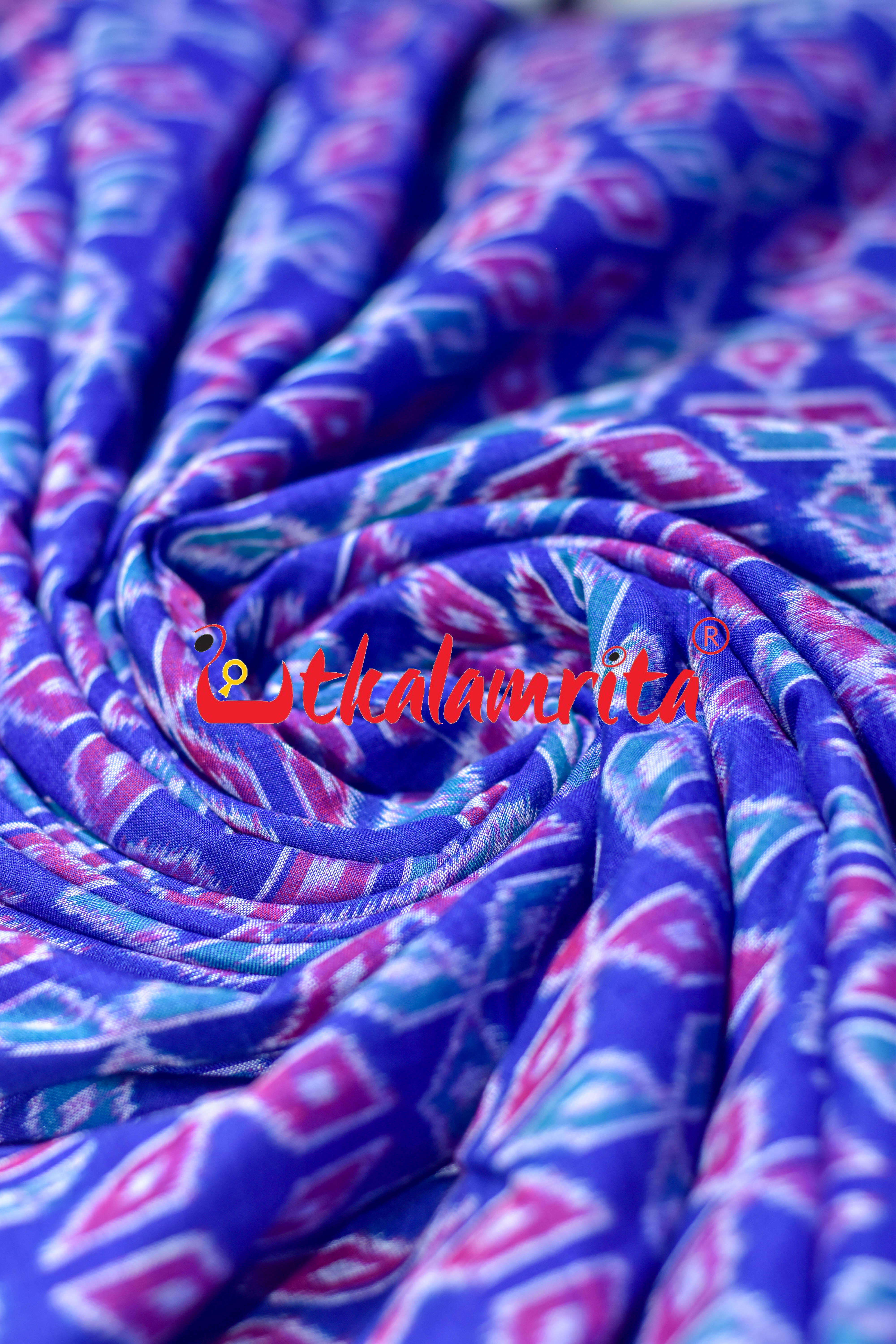 Blue Magenta Mitsubishi Logo Sambalpuri Cotton (Fabric)