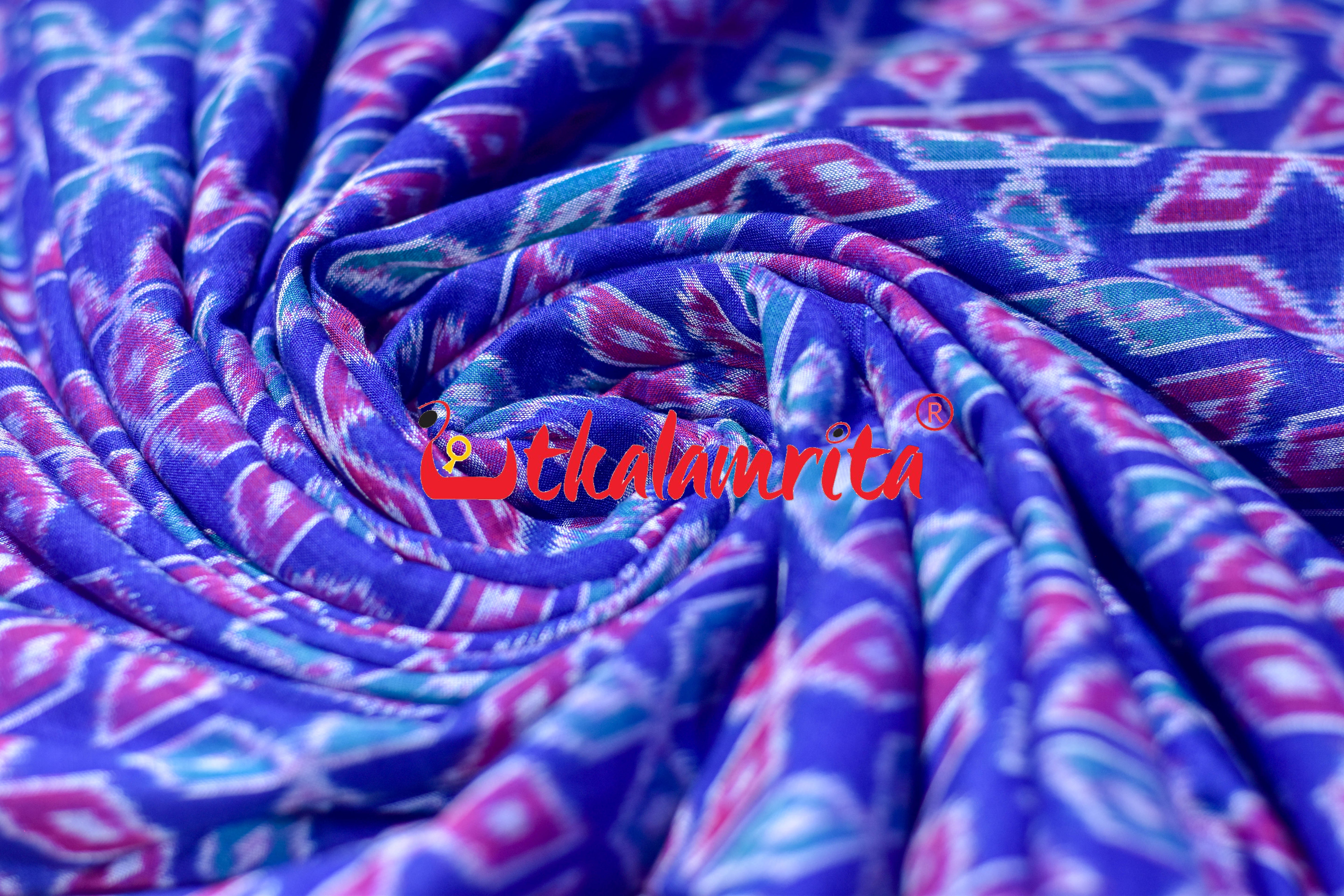 Blue Magenta Mitsubishi Logo Sambalpuri Cotton (Fabric)