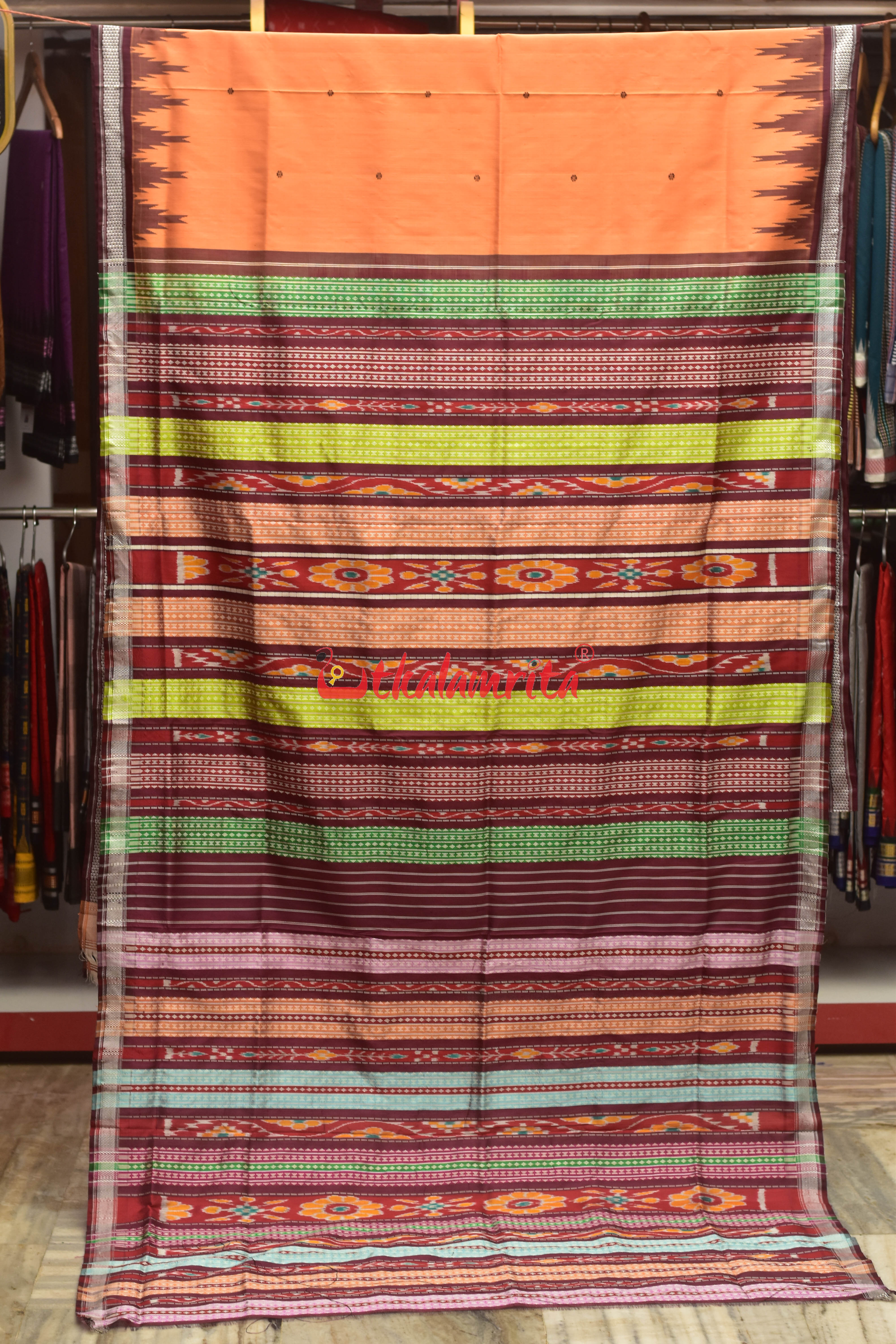 Orange Creamsicle Double Anchal Berhampuri Silk Saree