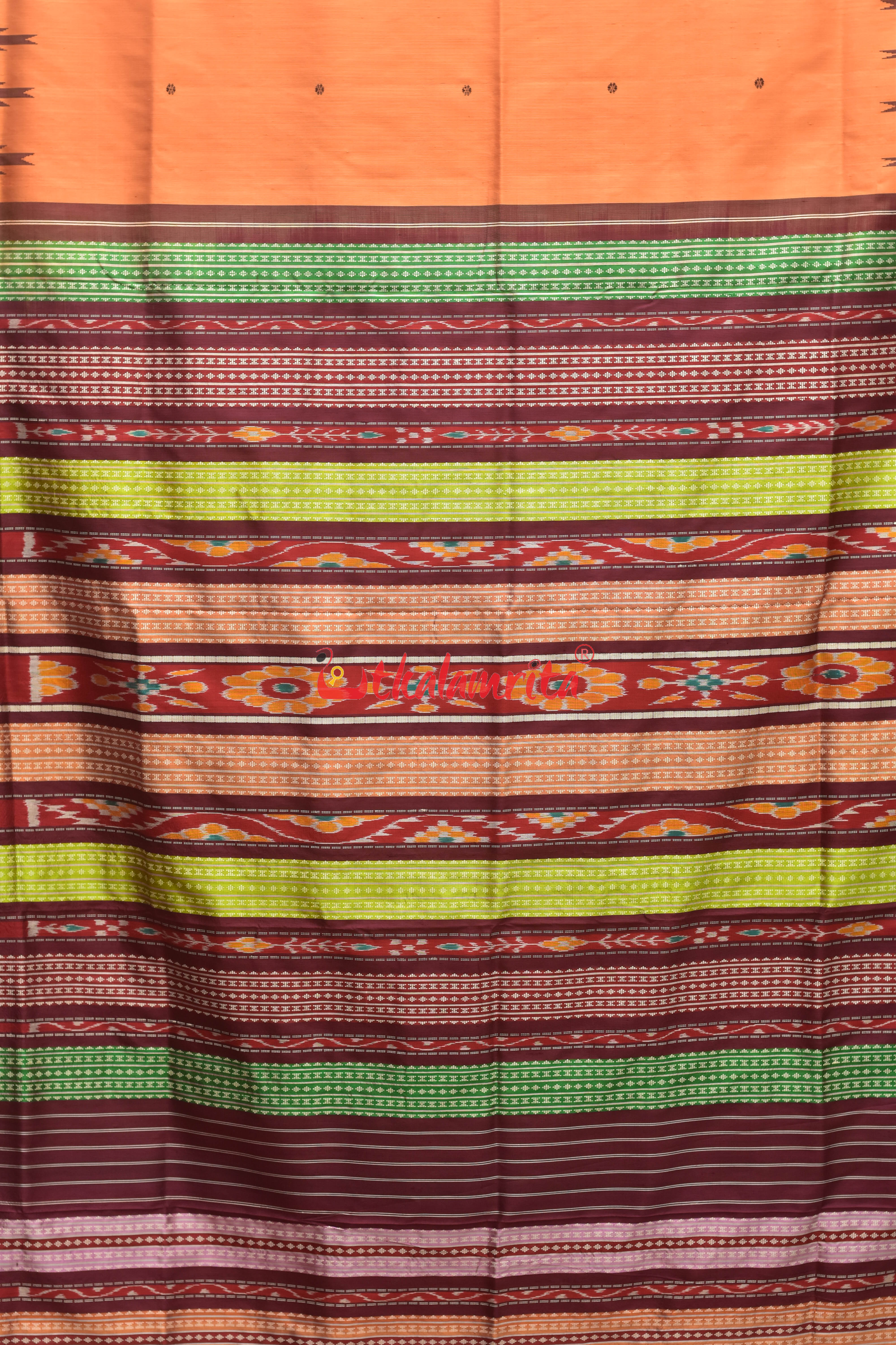 Orange Creamsicle Double Anchal Berhampuri Silk Saree