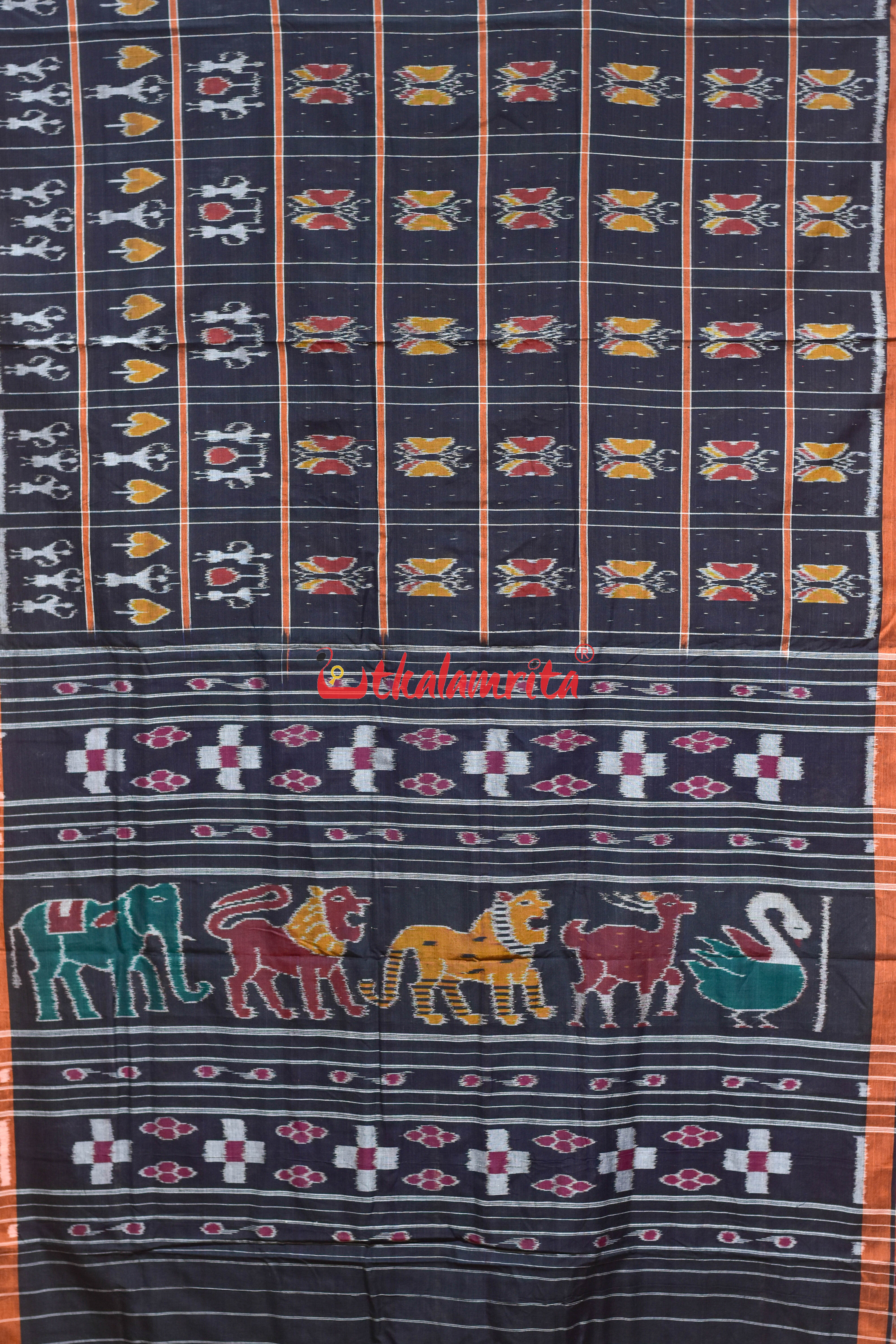 Nabakothi Style Black Rust Khandua Cotton Saree