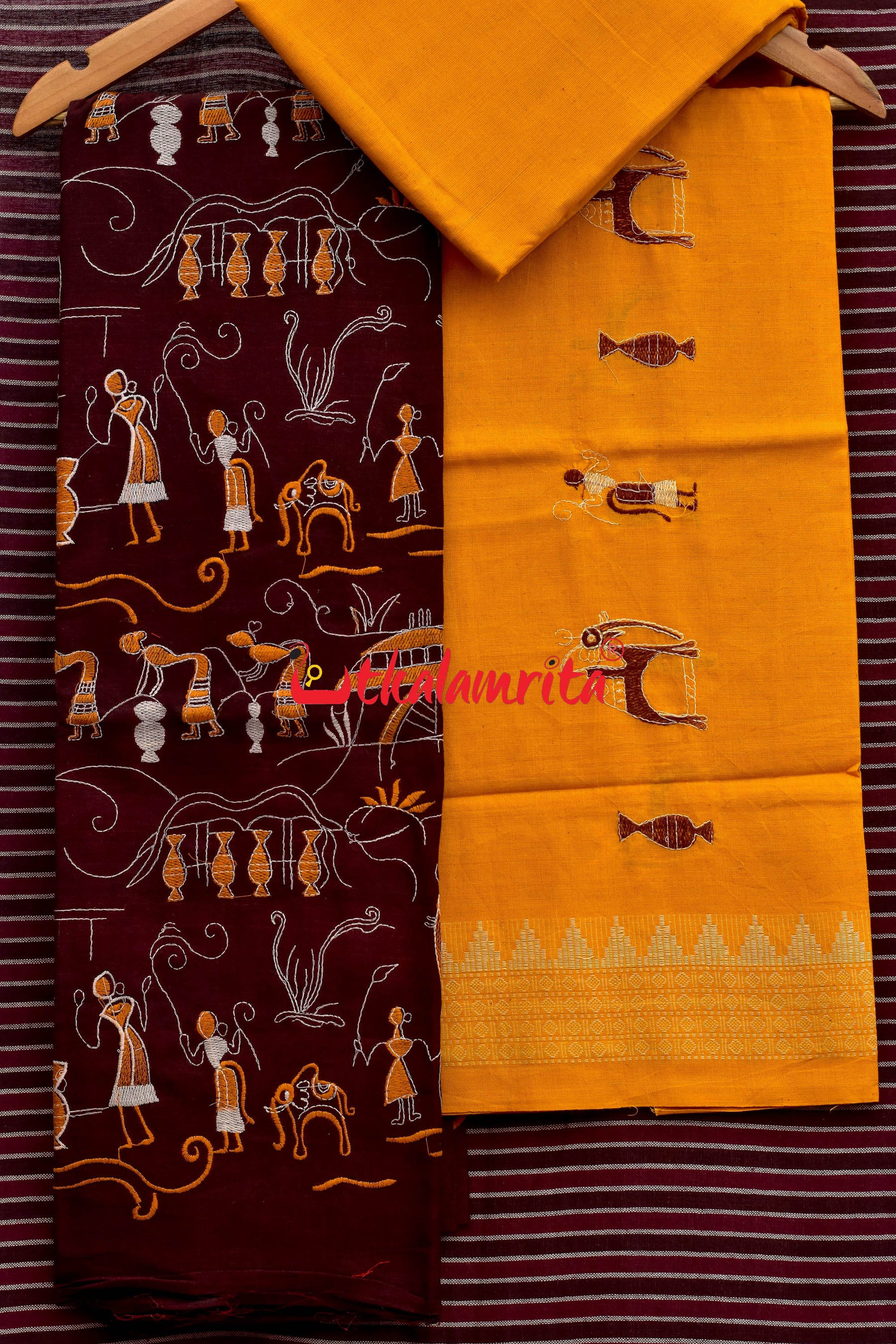 Maroon Yellow Tribal Village Dress Set