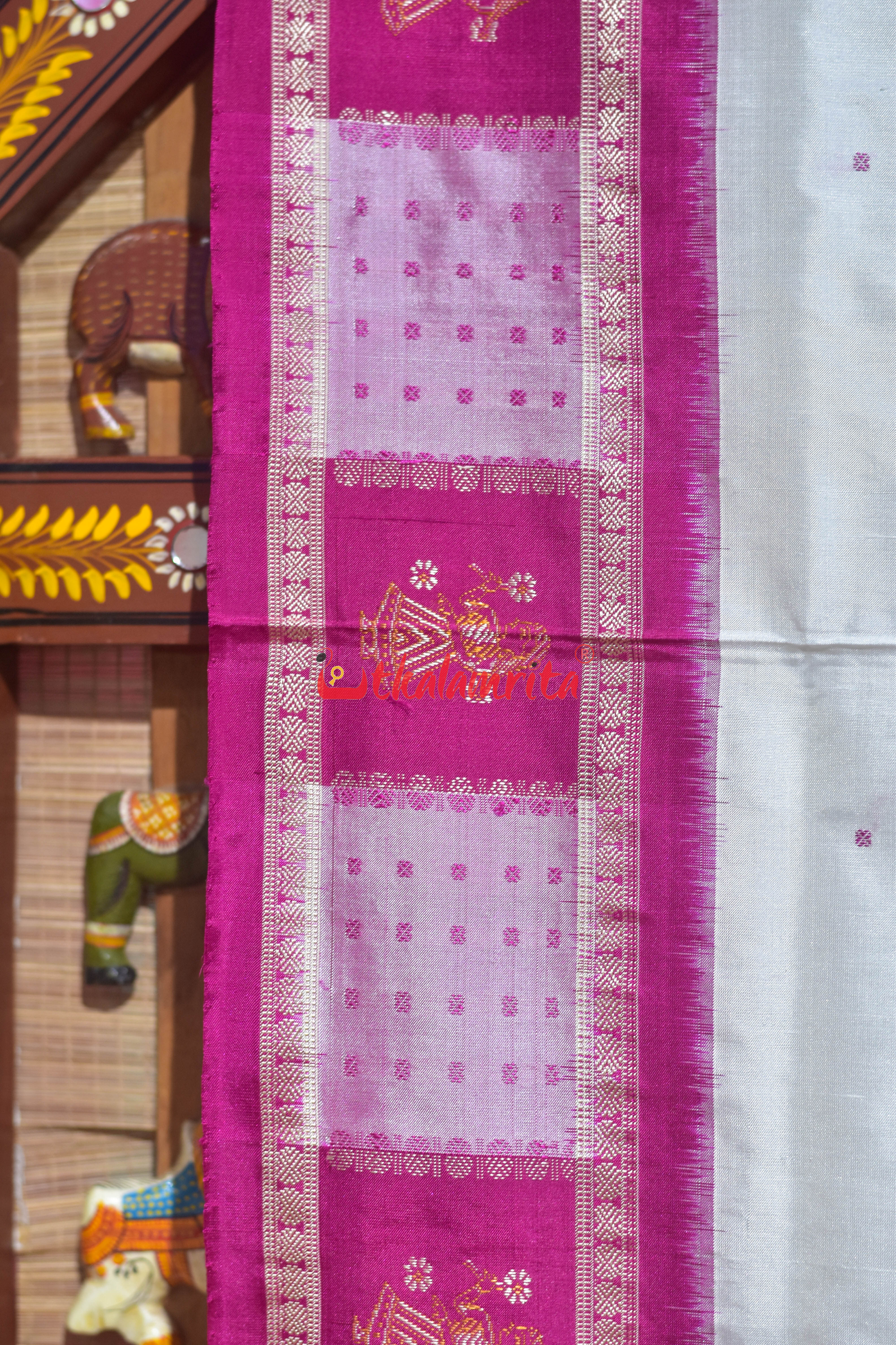 White Rani Doll Border Bomkai Silk Saree