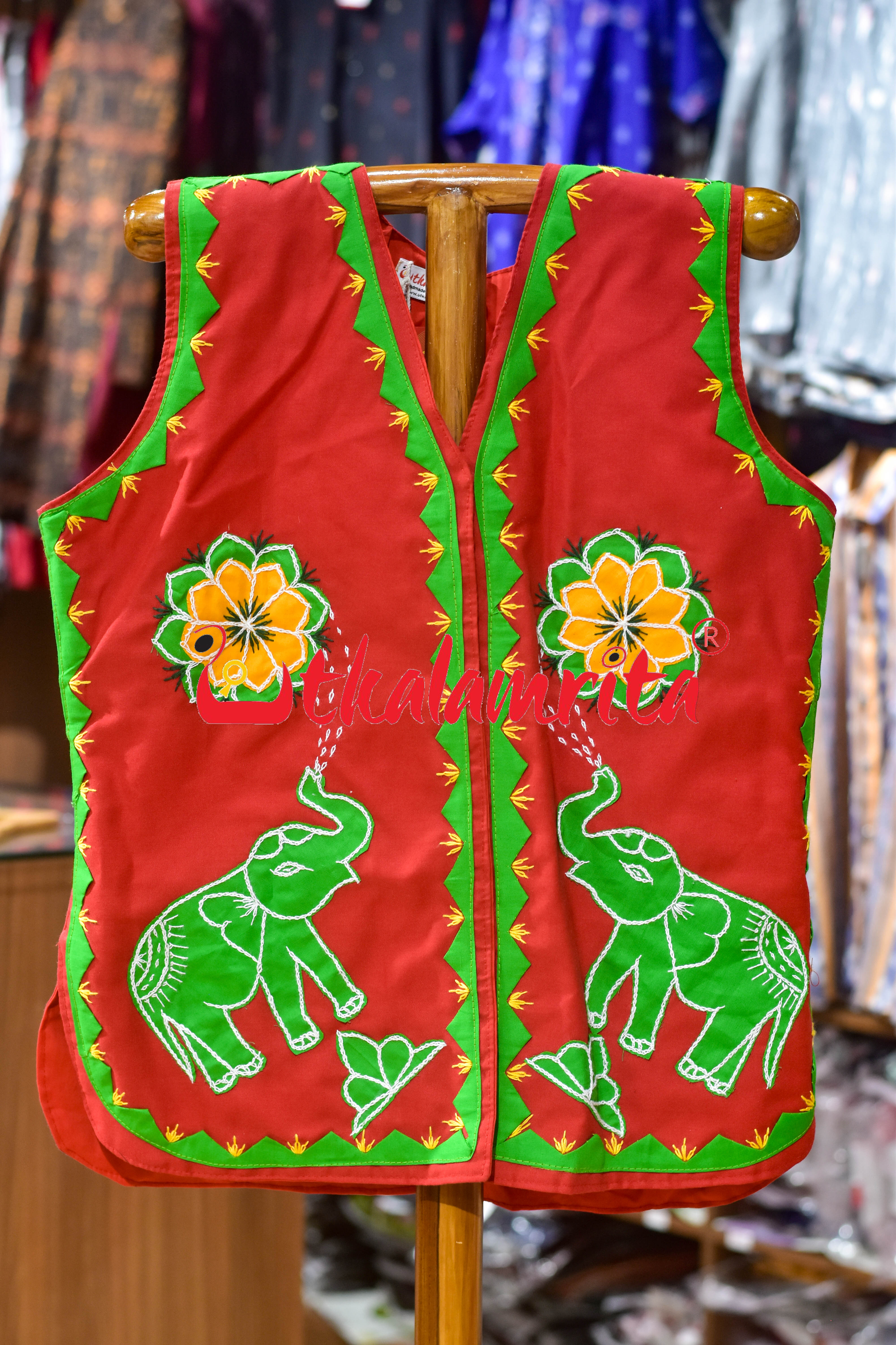 Red with Green Elephant Applique (Jacket)