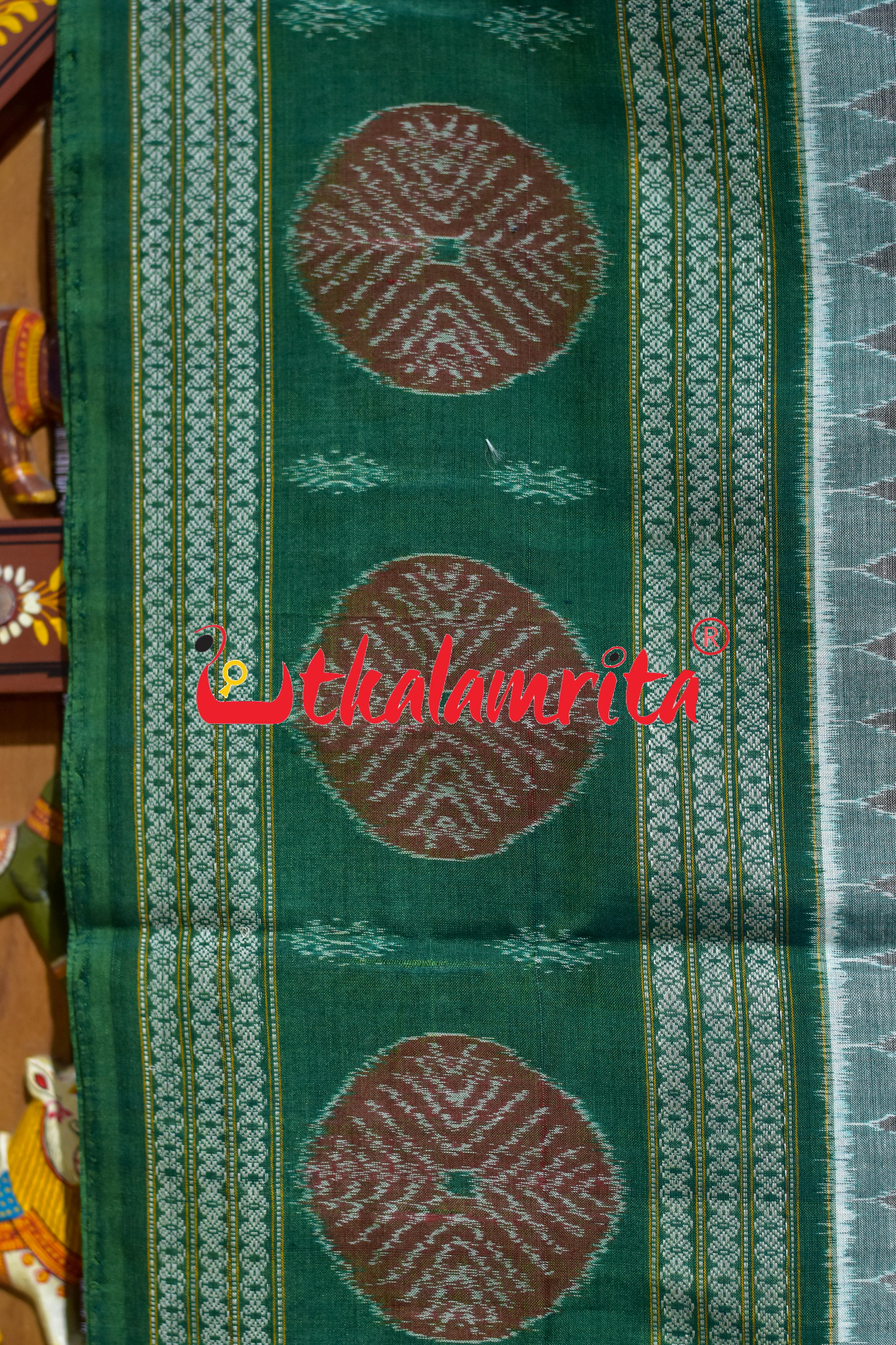 Grey Green Dhadi Chakra Sambalpuri Cotton Saree