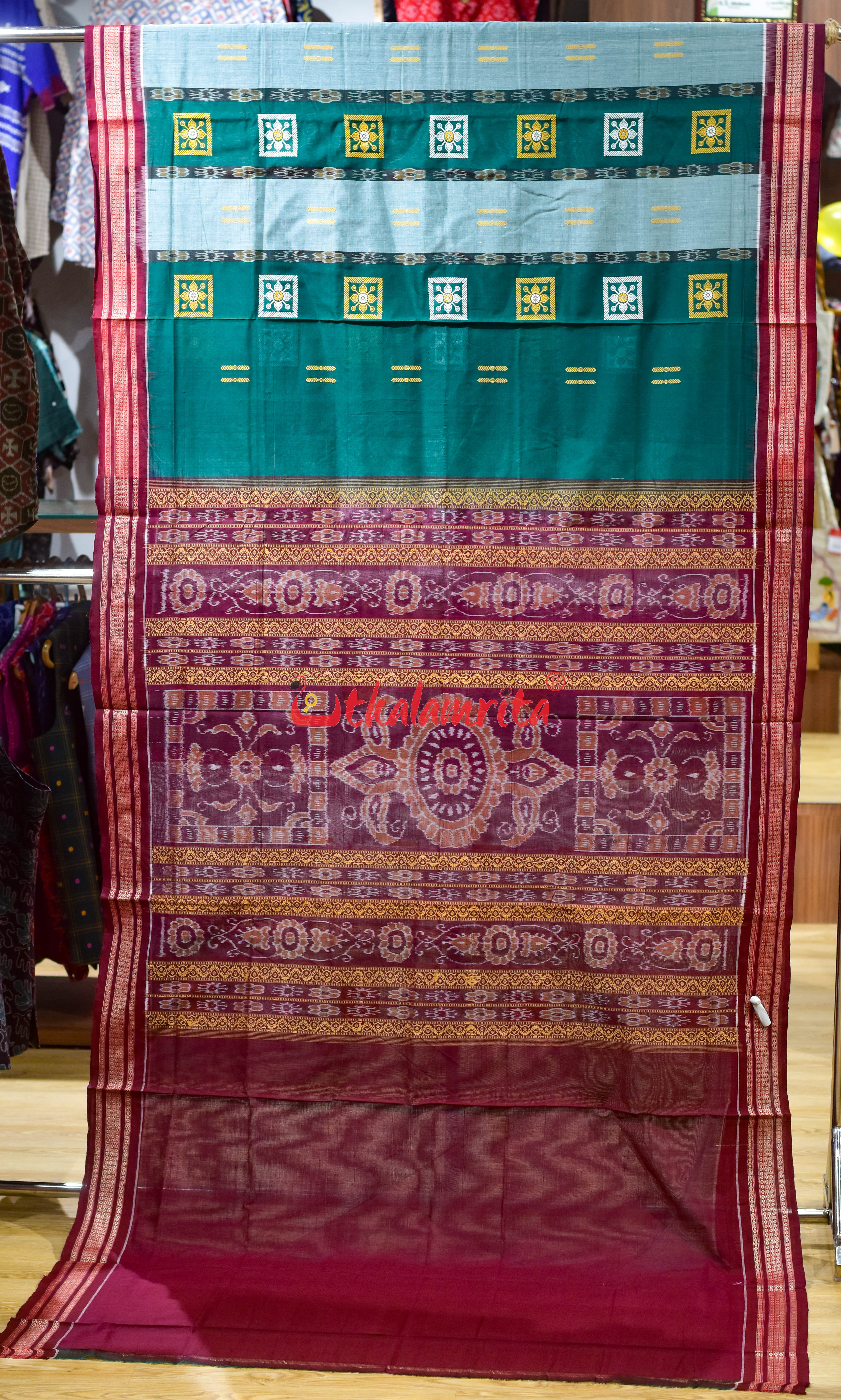 Deep Green Pere Bandha Bomkai Cotton Saree