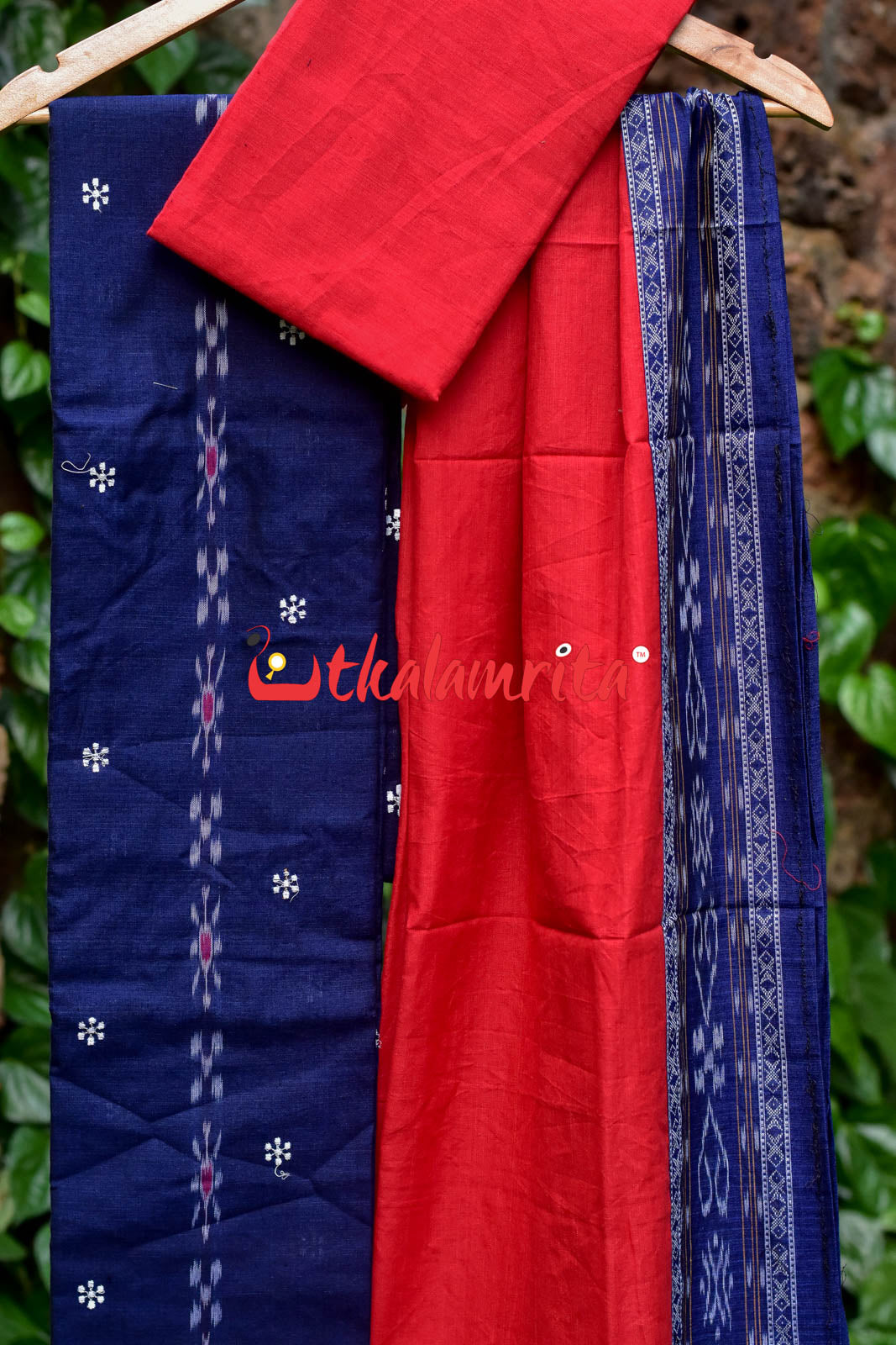 Navy Blue Red Simple Pasapali Flower Dress Set