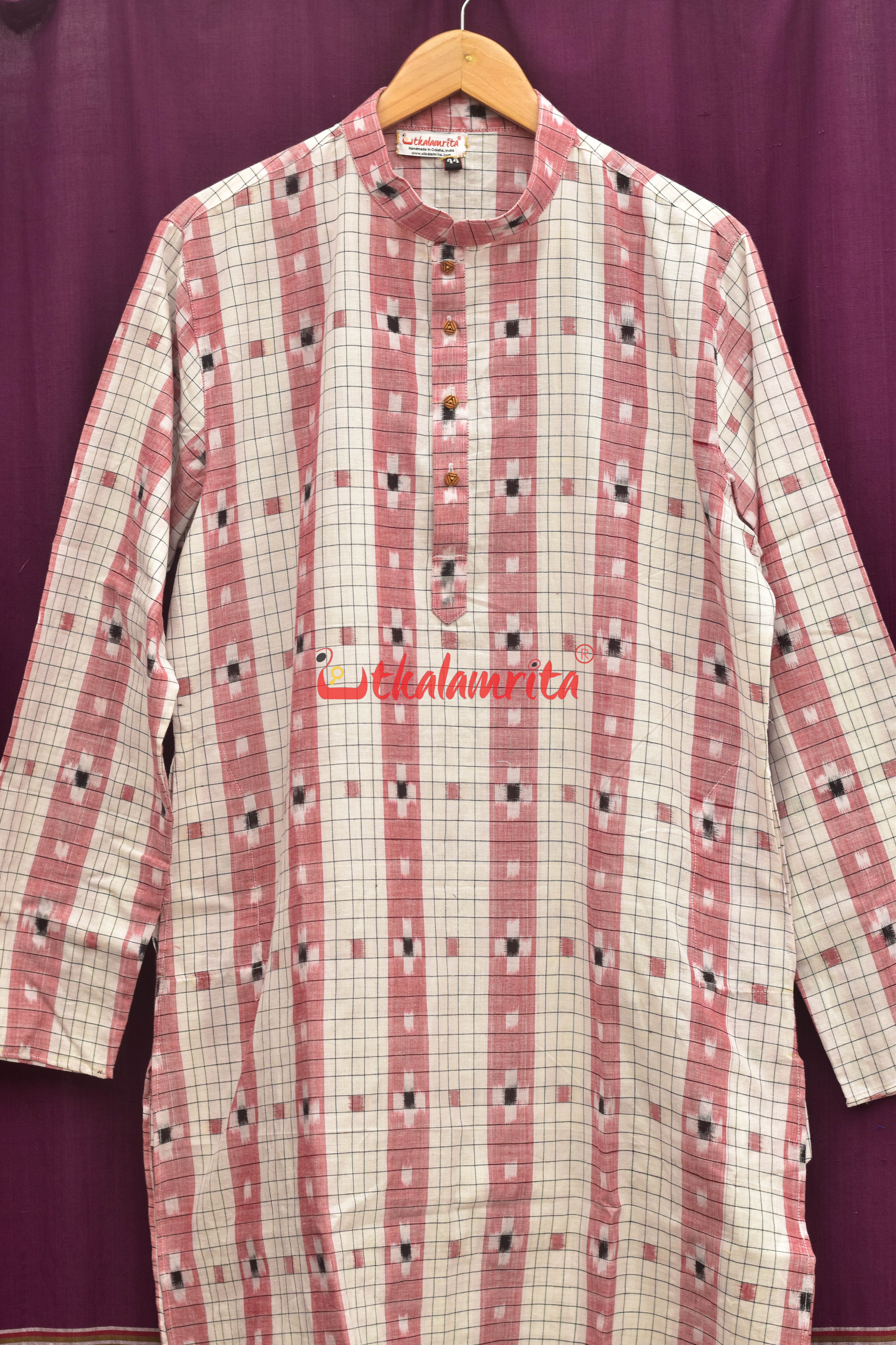 White Check Pasapali (Men's Full Kurta)
