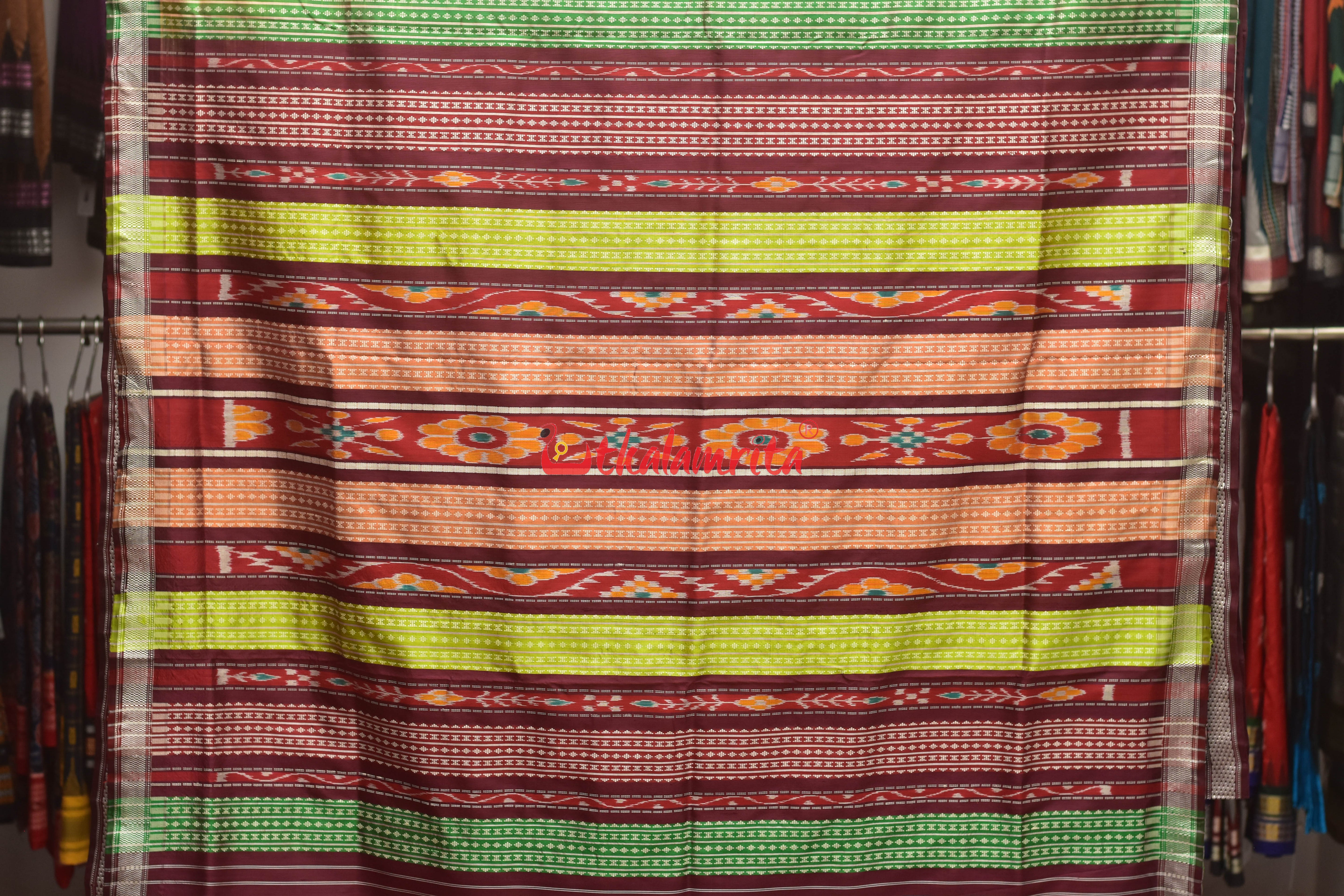 Orange Creamsicle Double Anchal Berhampuri Silk Saree