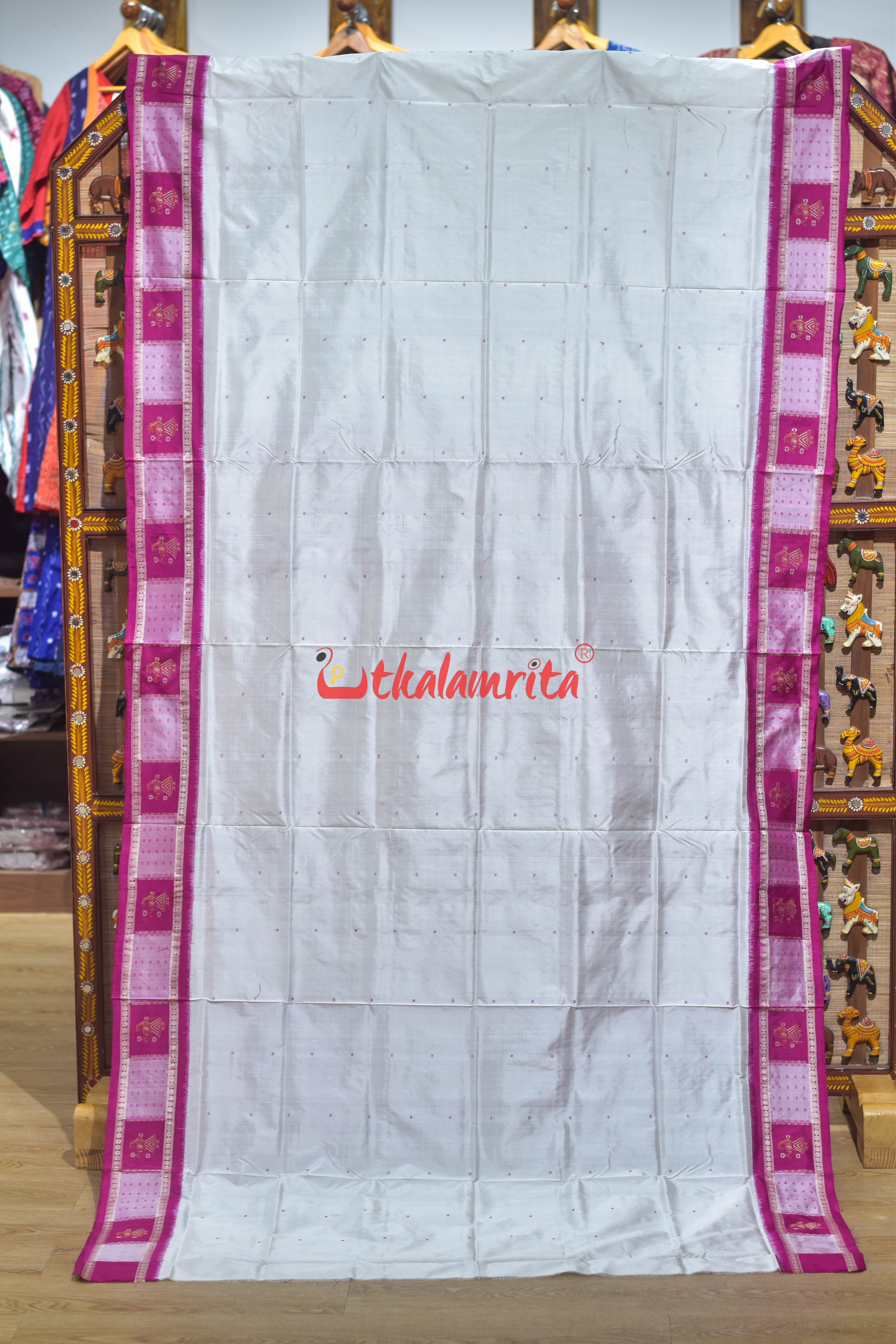 White Rani Doll Border Bomkai Silk Saree