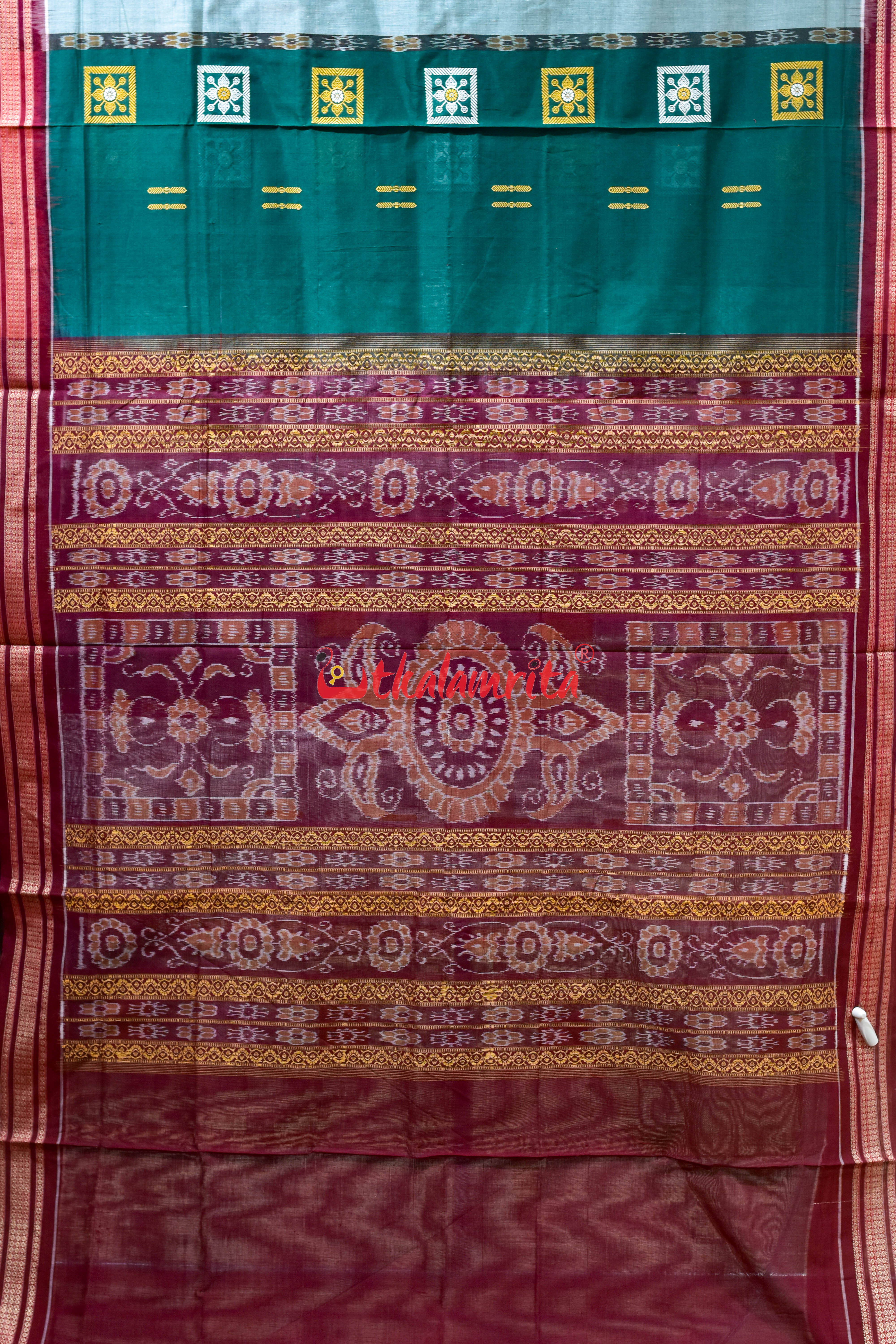Deep Green Pere Bandha Bomkai Cotton Saree