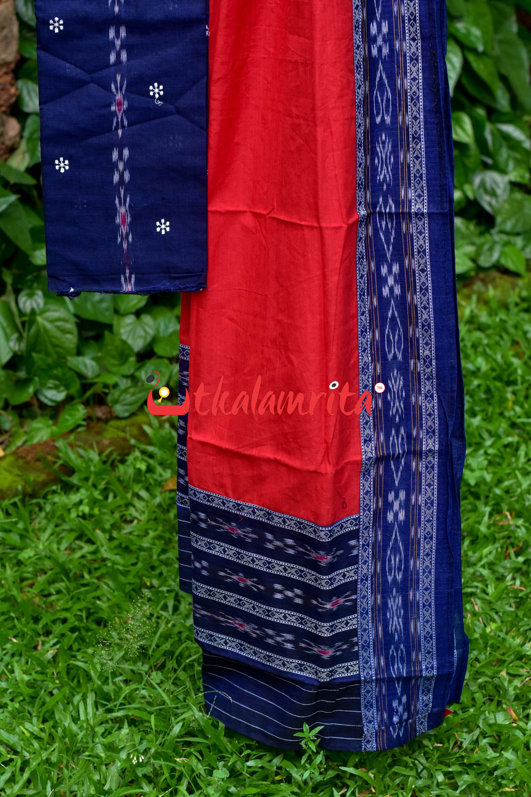 Navy Blue Red Simple Pasapali Flower Dress Set