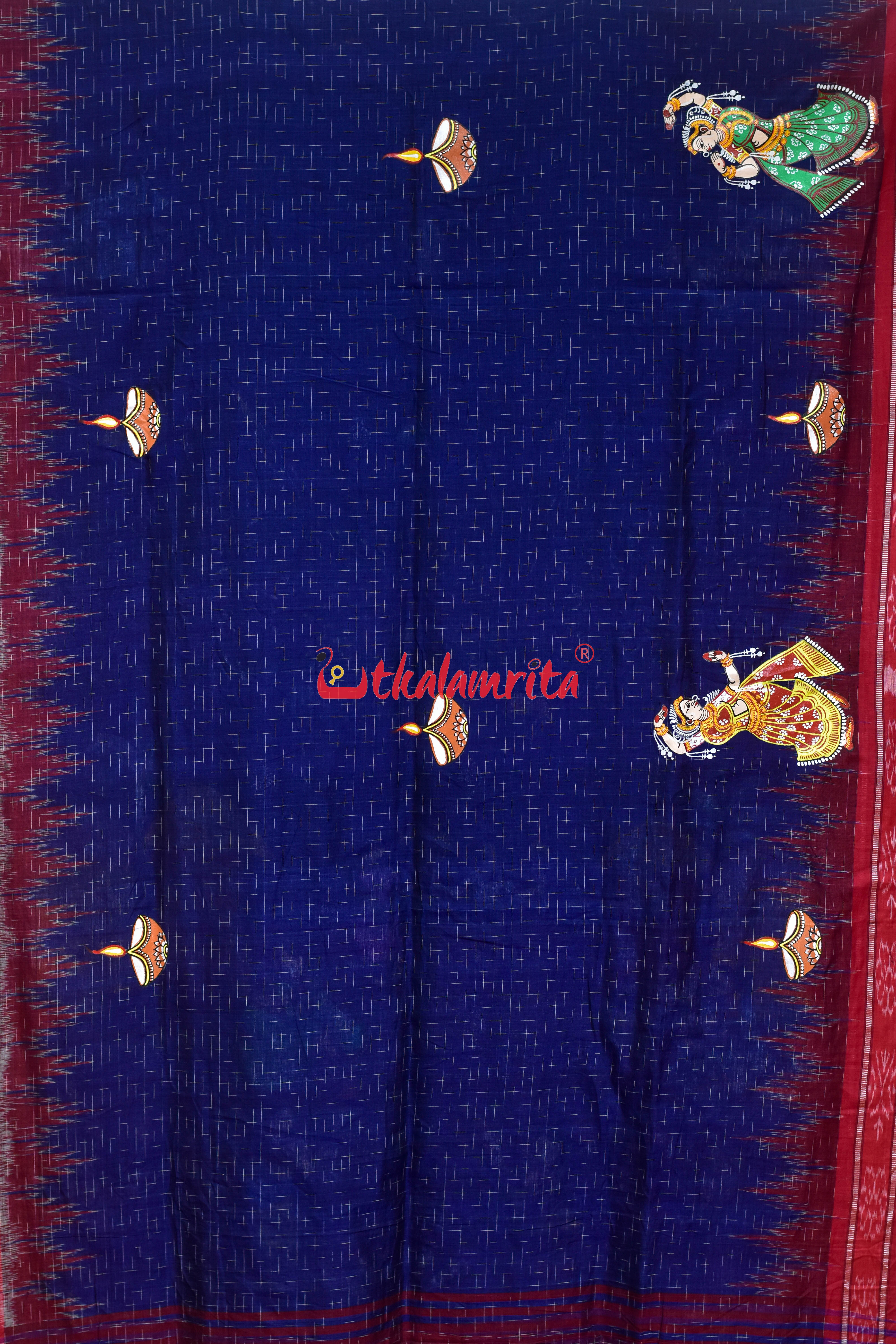 Navy Blue Jharana with Diwali Pattachitra Cotton Saree
