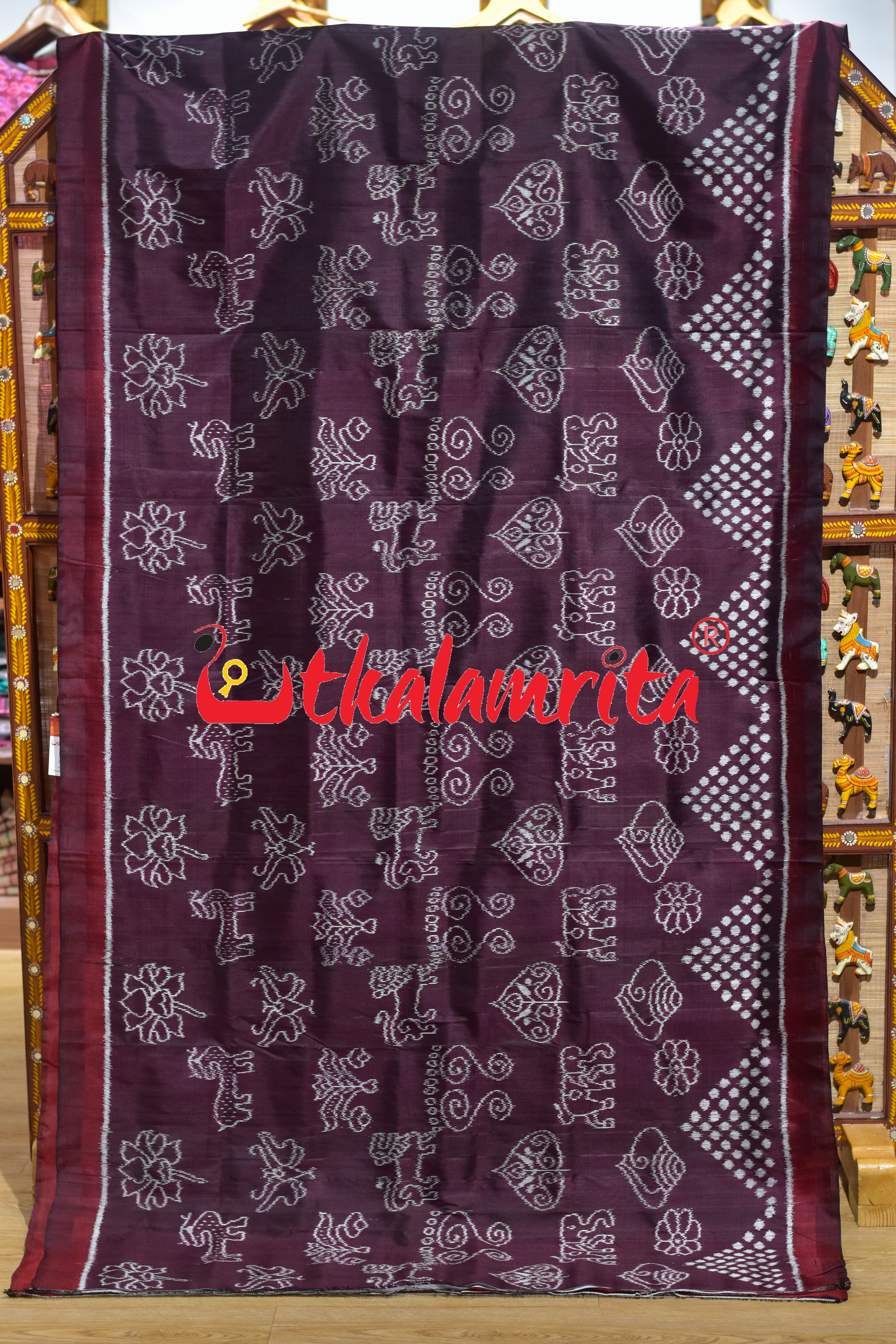 Wine Maroon Chita Nabakothi Khandua Silk Saree