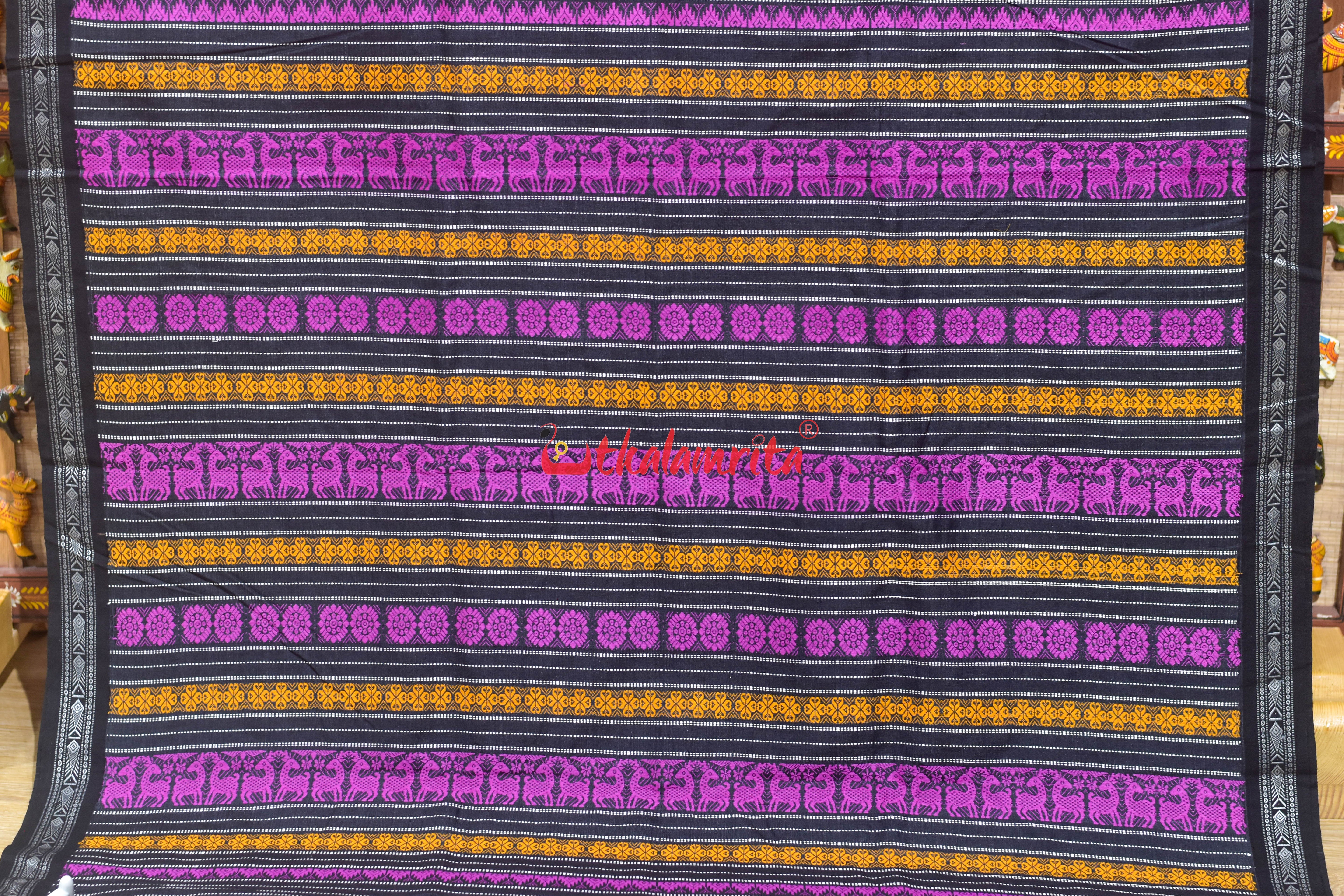 Magenta Black Jala Gopalpur Tussar Silk Saree