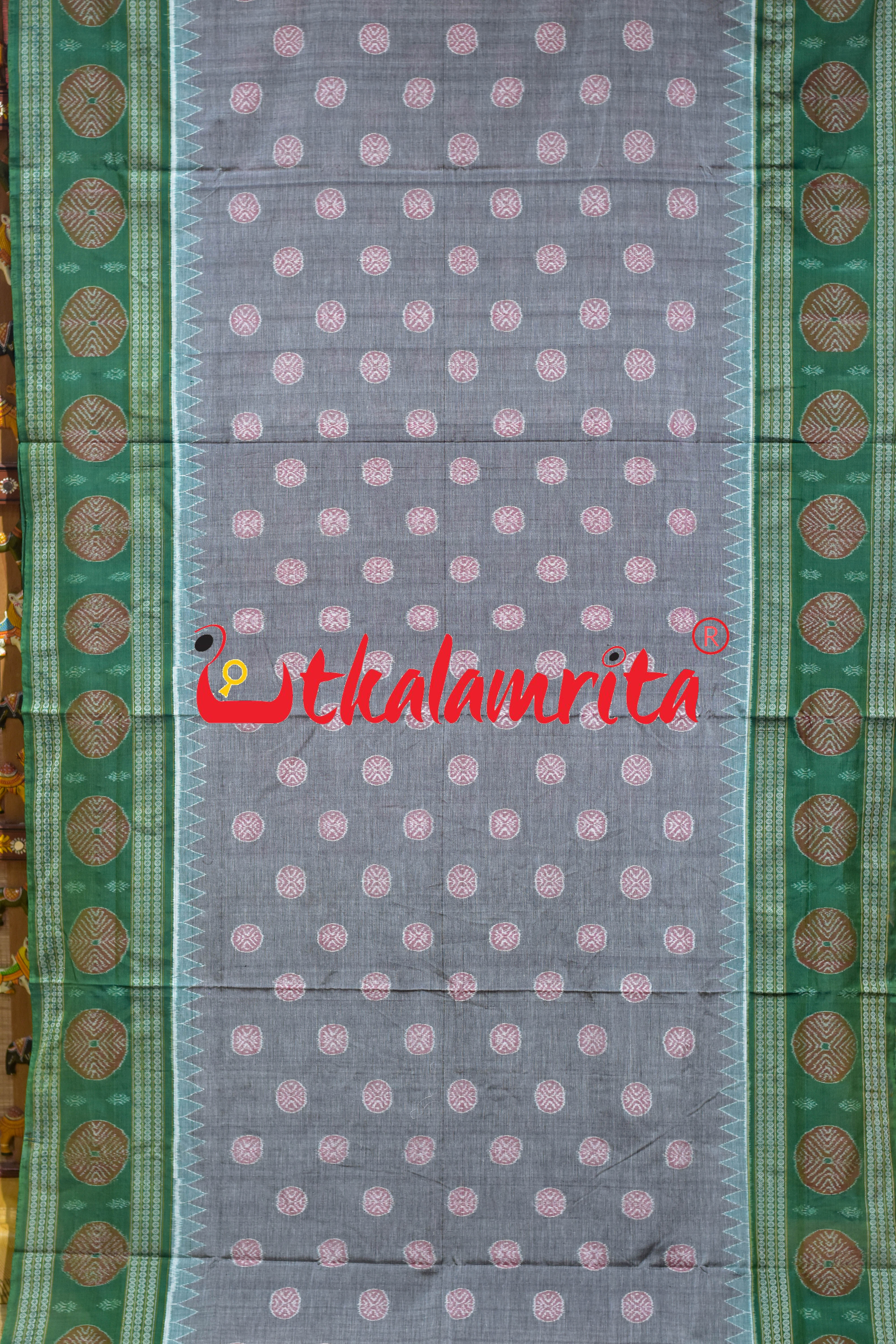 Grey Green Dhadi Chakra Sambalpuri Cotton Saree