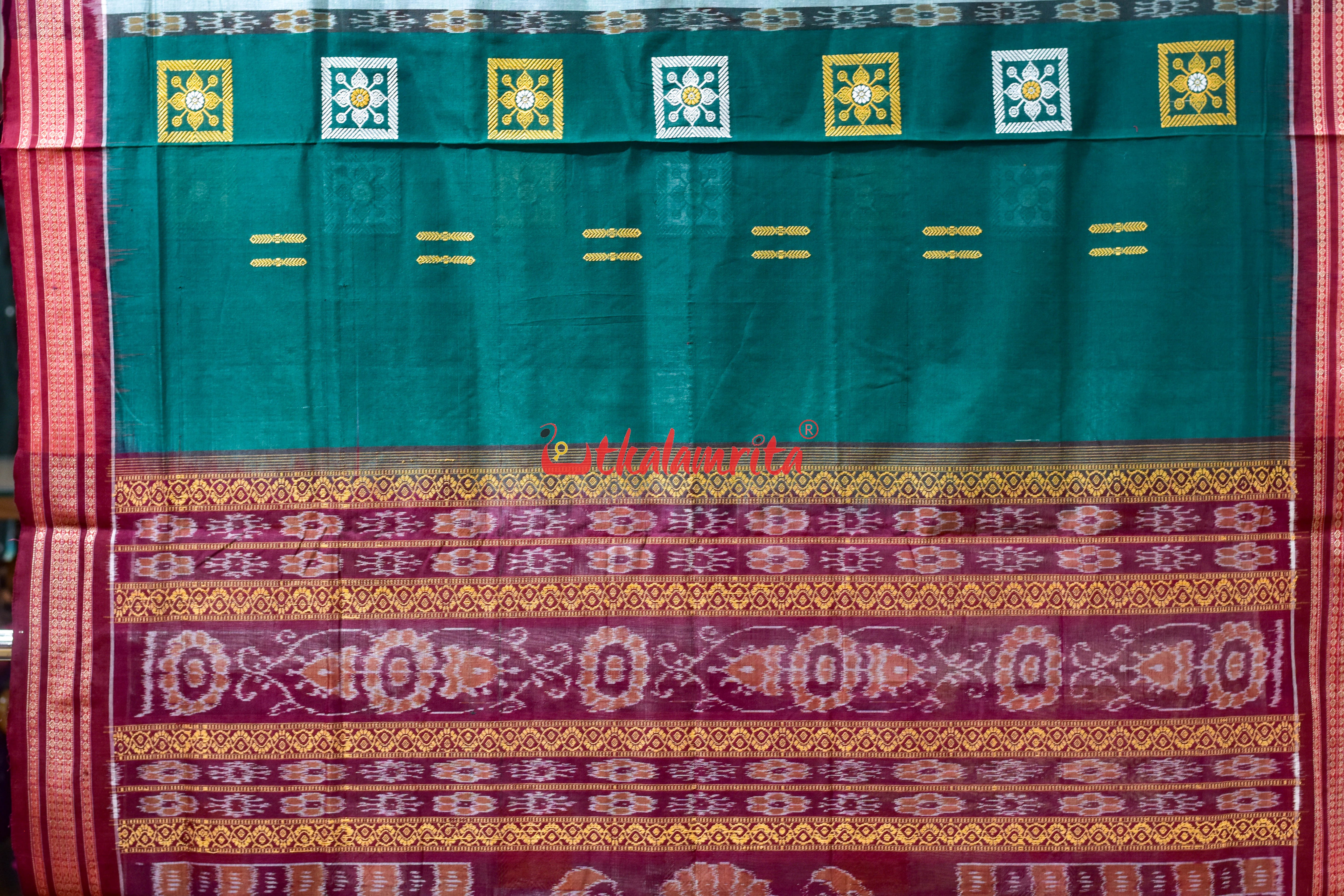 Deep Green Pere Bandha Bomkai Cotton Saree