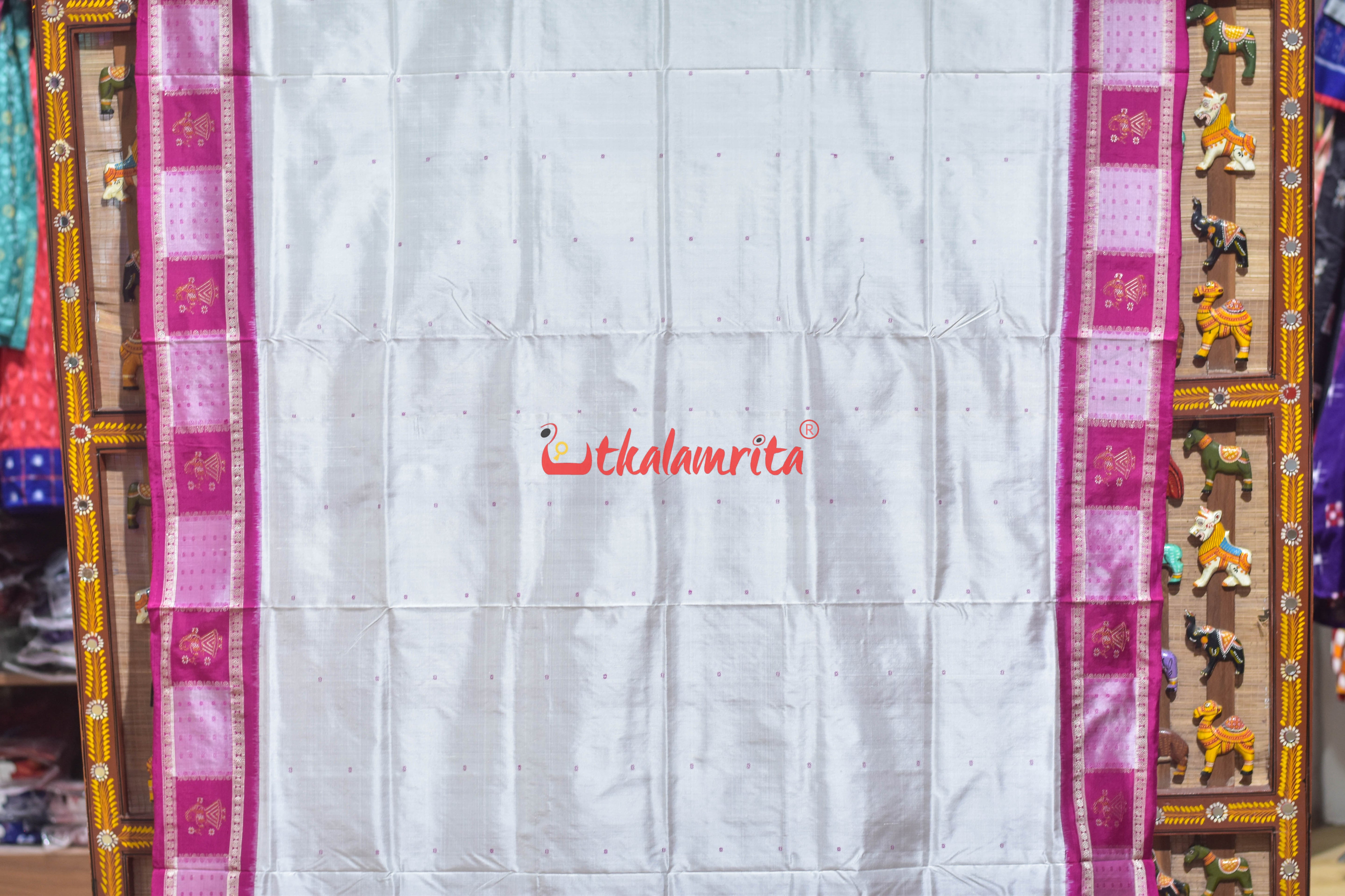 White Rani Doll Border Bomkai Silk Saree