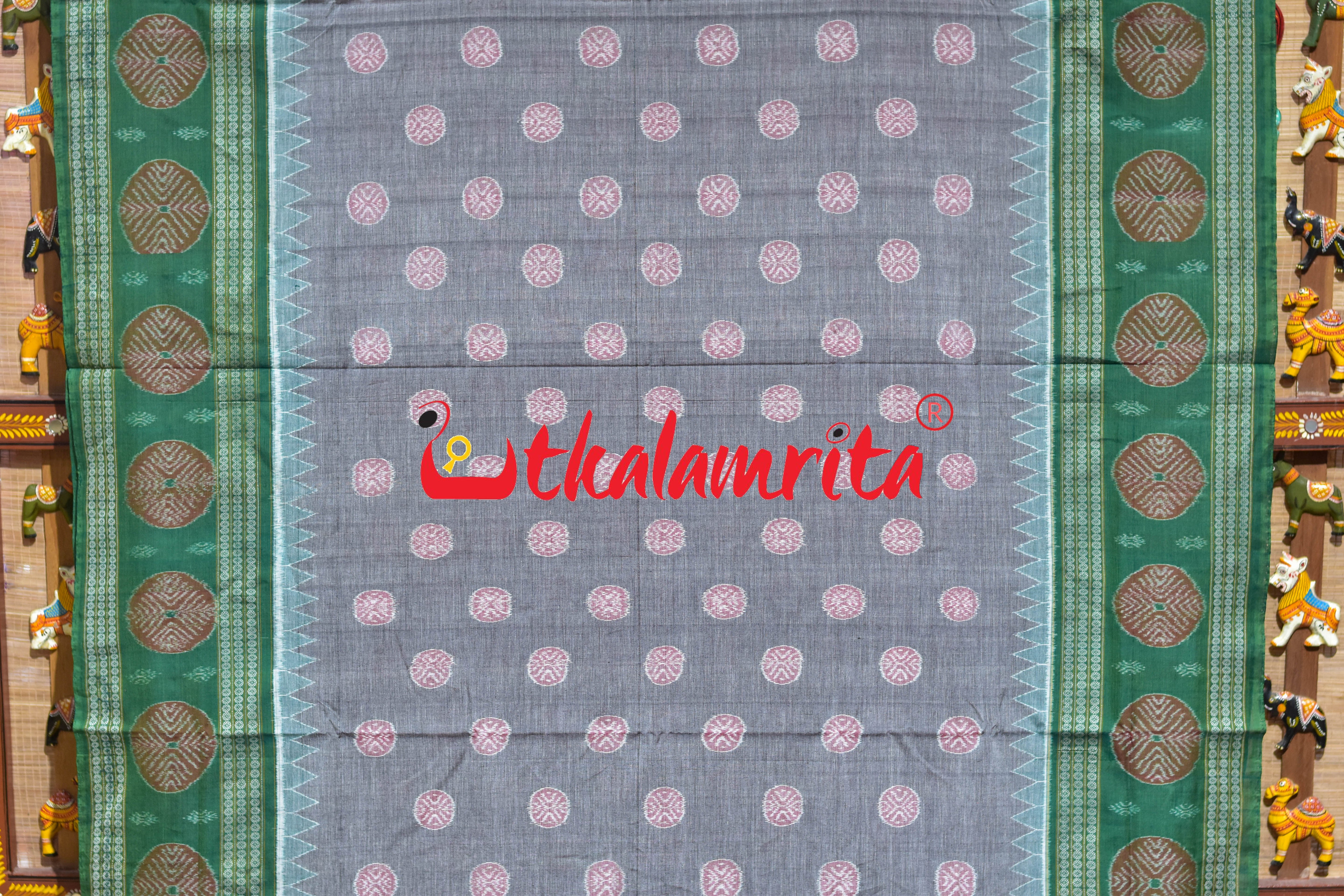 Grey Green Dhadi Chakra Sambalpuri Cotton Saree