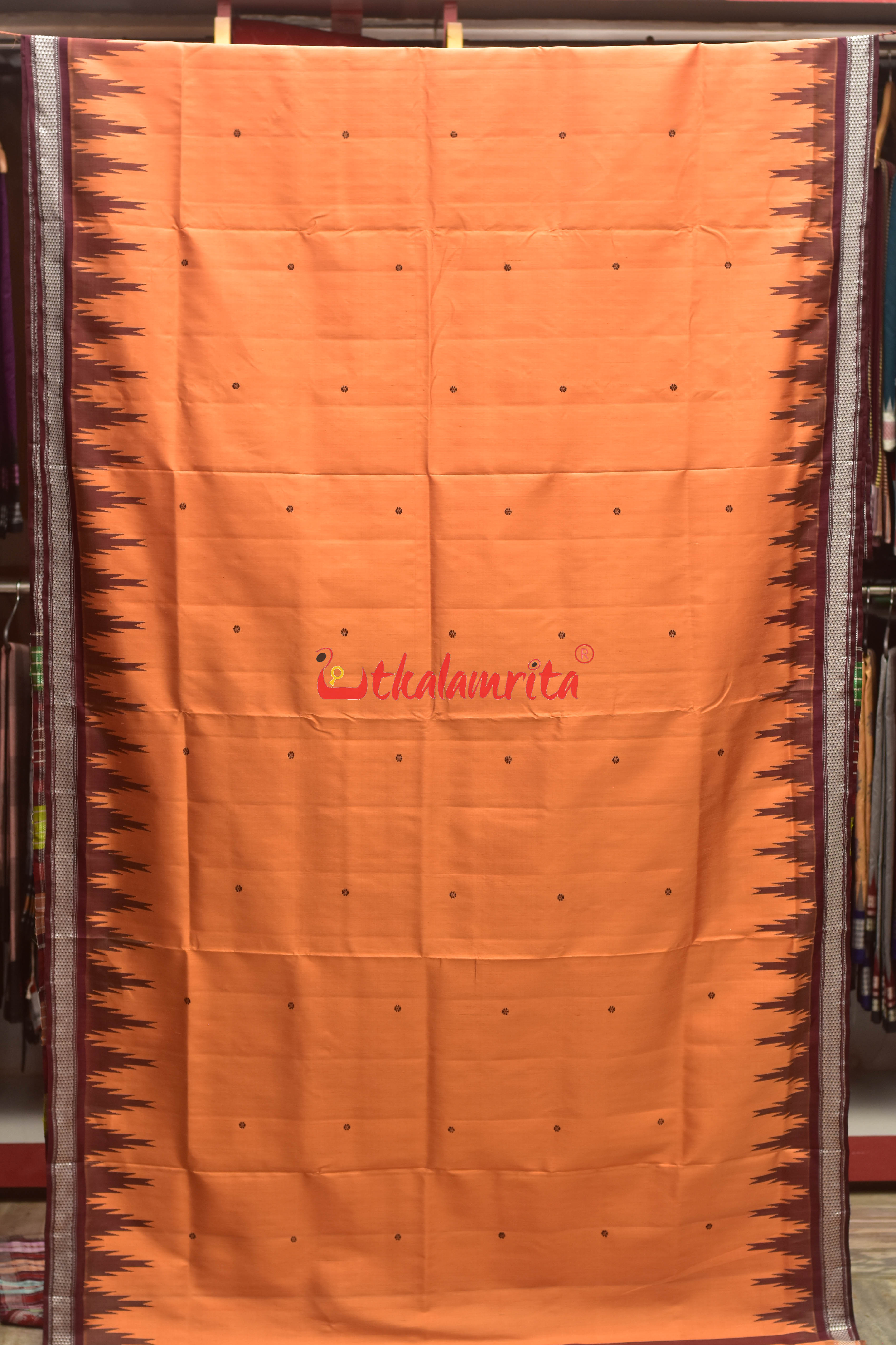 Orange Creamsicle Double Anchal Berhampuri Silk Saree