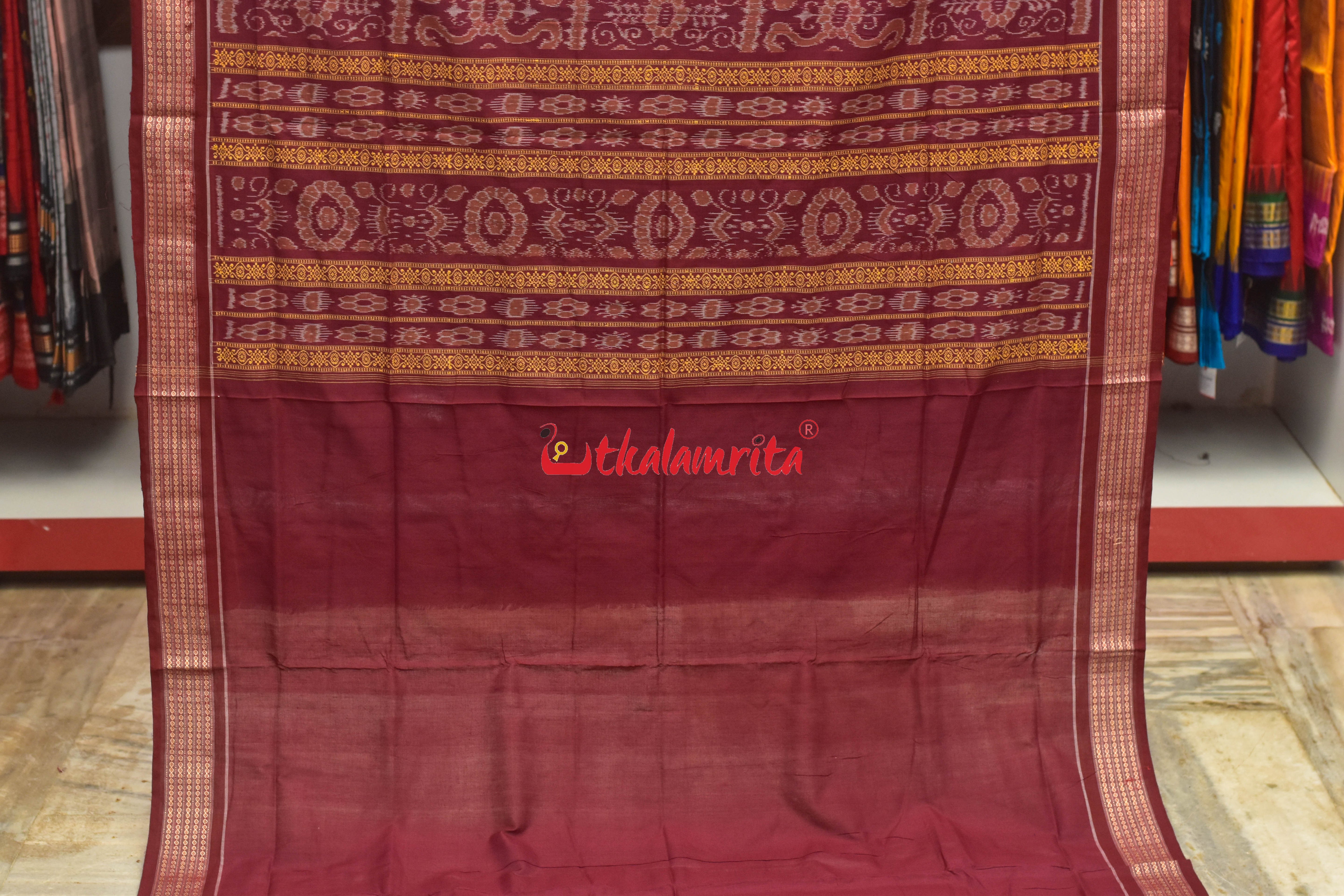 Blue Maroon Padam Bomkai Cotton Saree