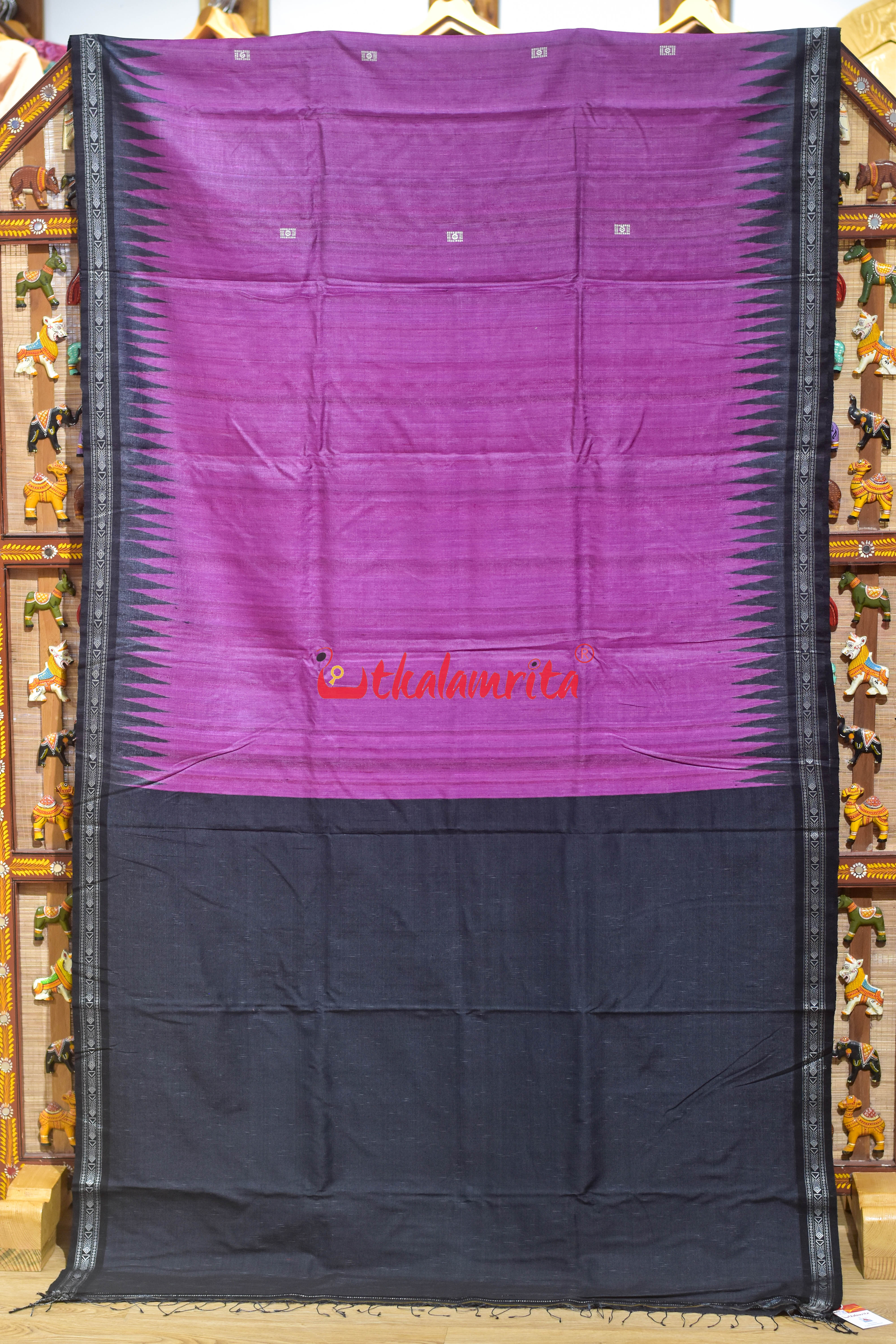 Magenta Black Jala Gopalpur Tussar Silk Saree