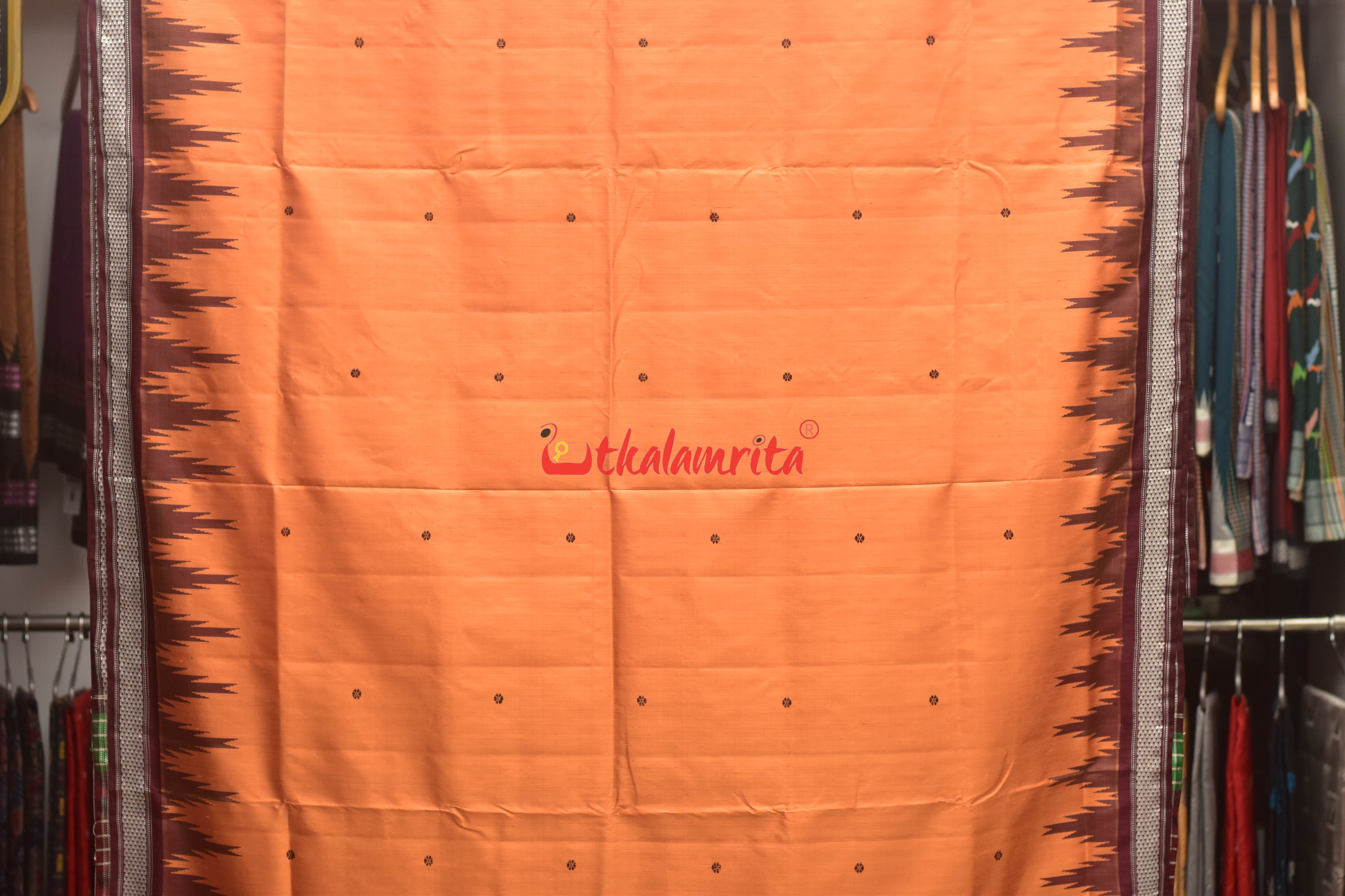 Orange Creamsicle Double Anchal Berhampuri Silk Saree