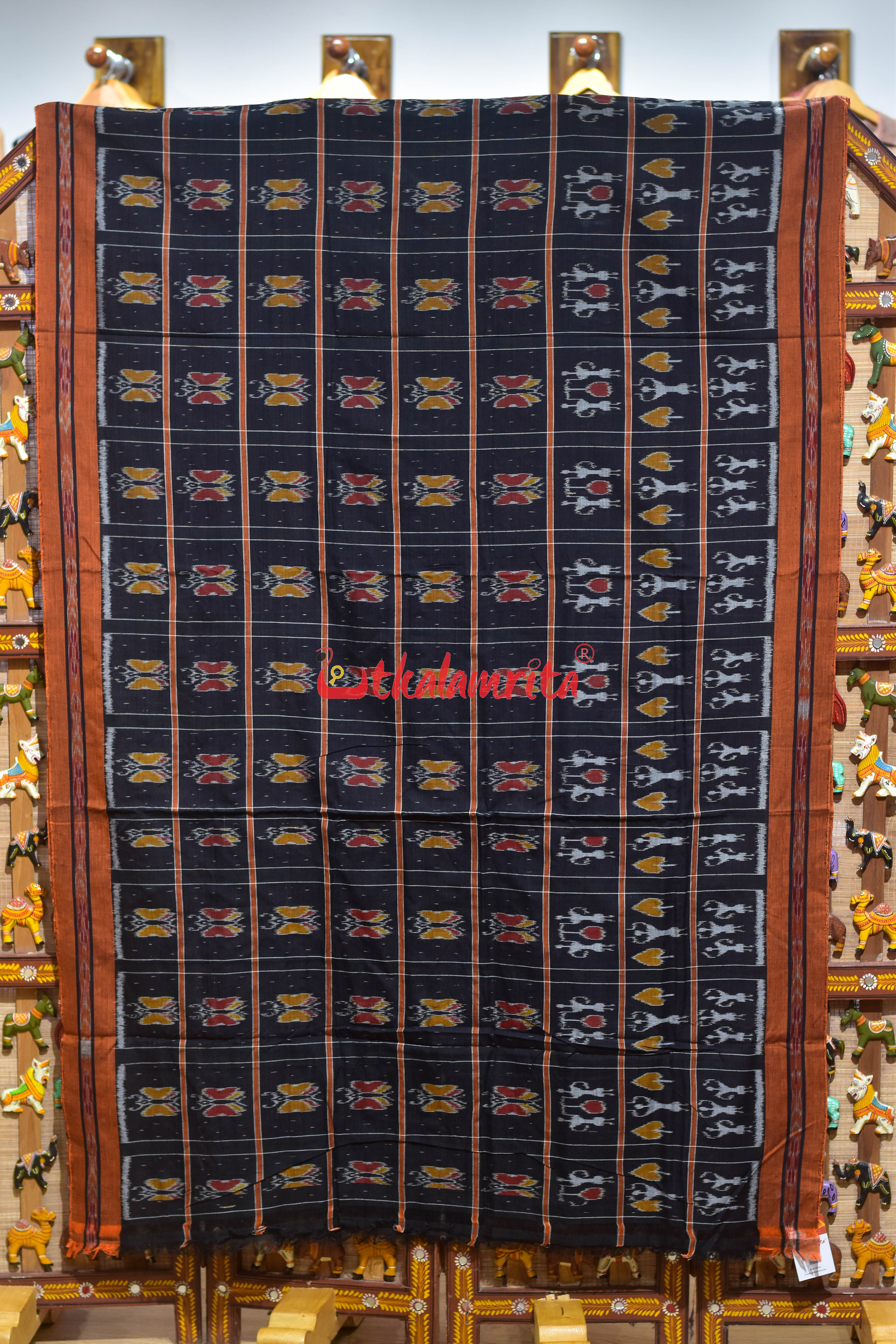 Nabakothi Style Black Rust Khandua Cotton Saree