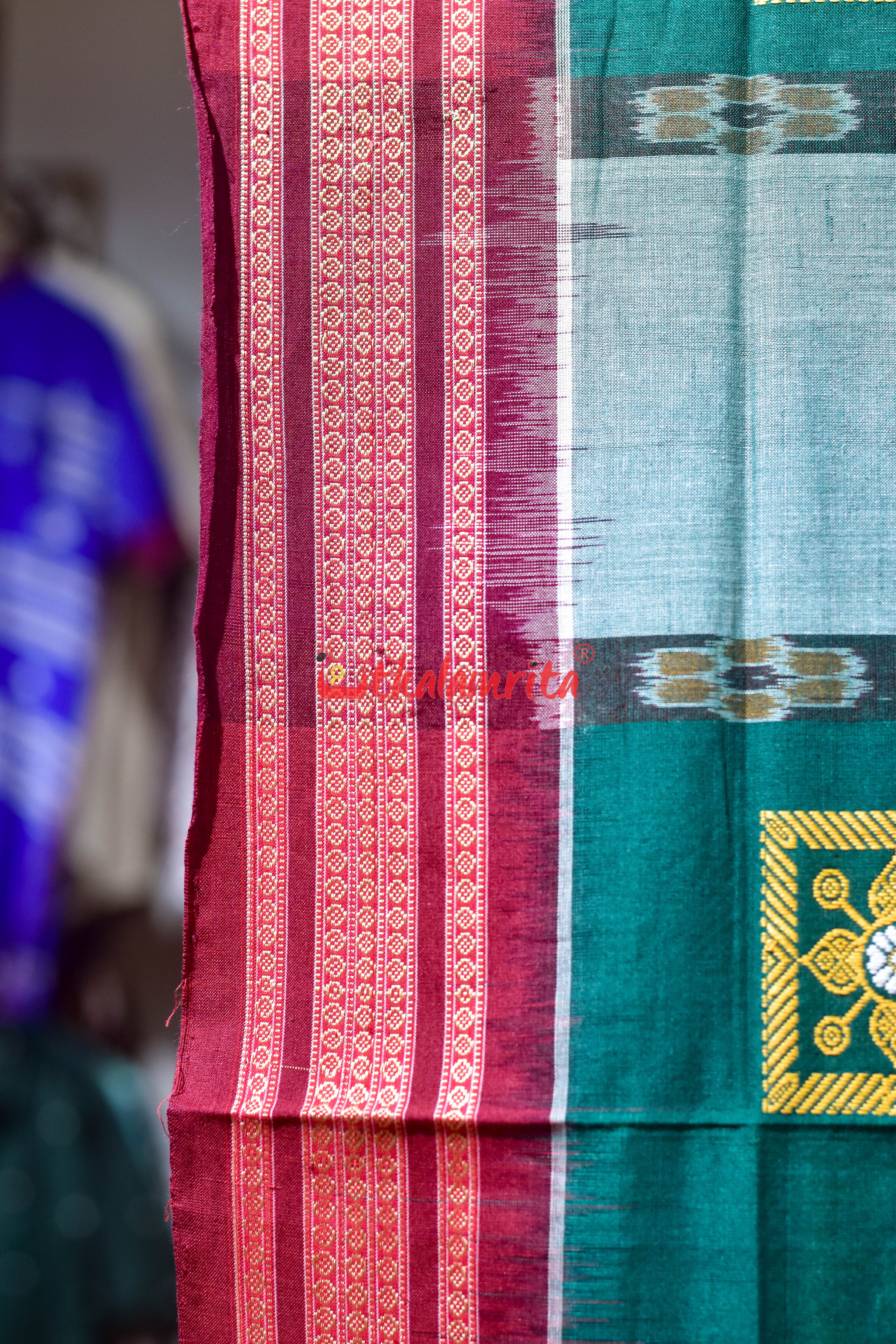 Deep Green Pere Bandha Bomkai Cotton Saree
