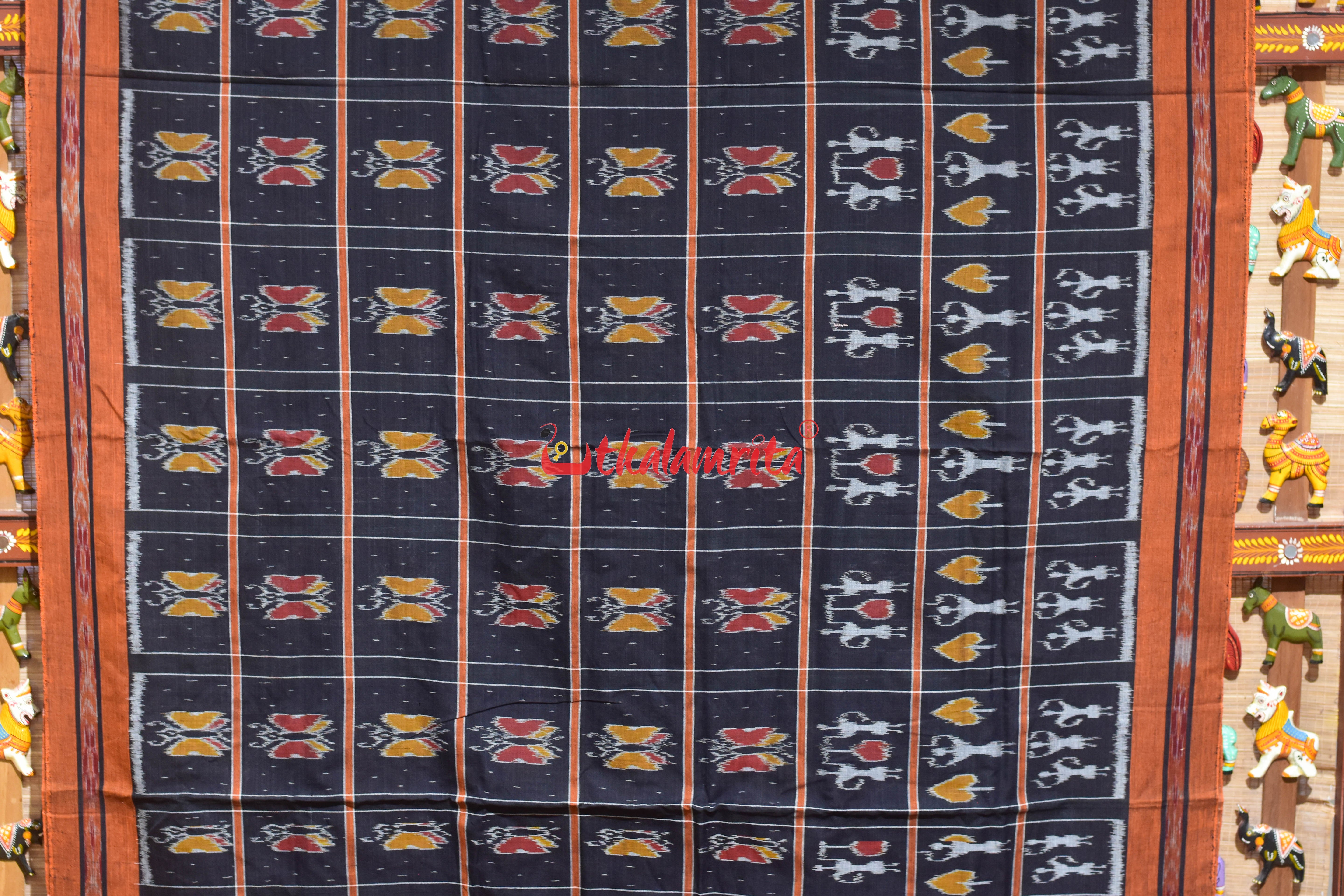 Nabakothi Style Black Rust Khandua Cotton Saree