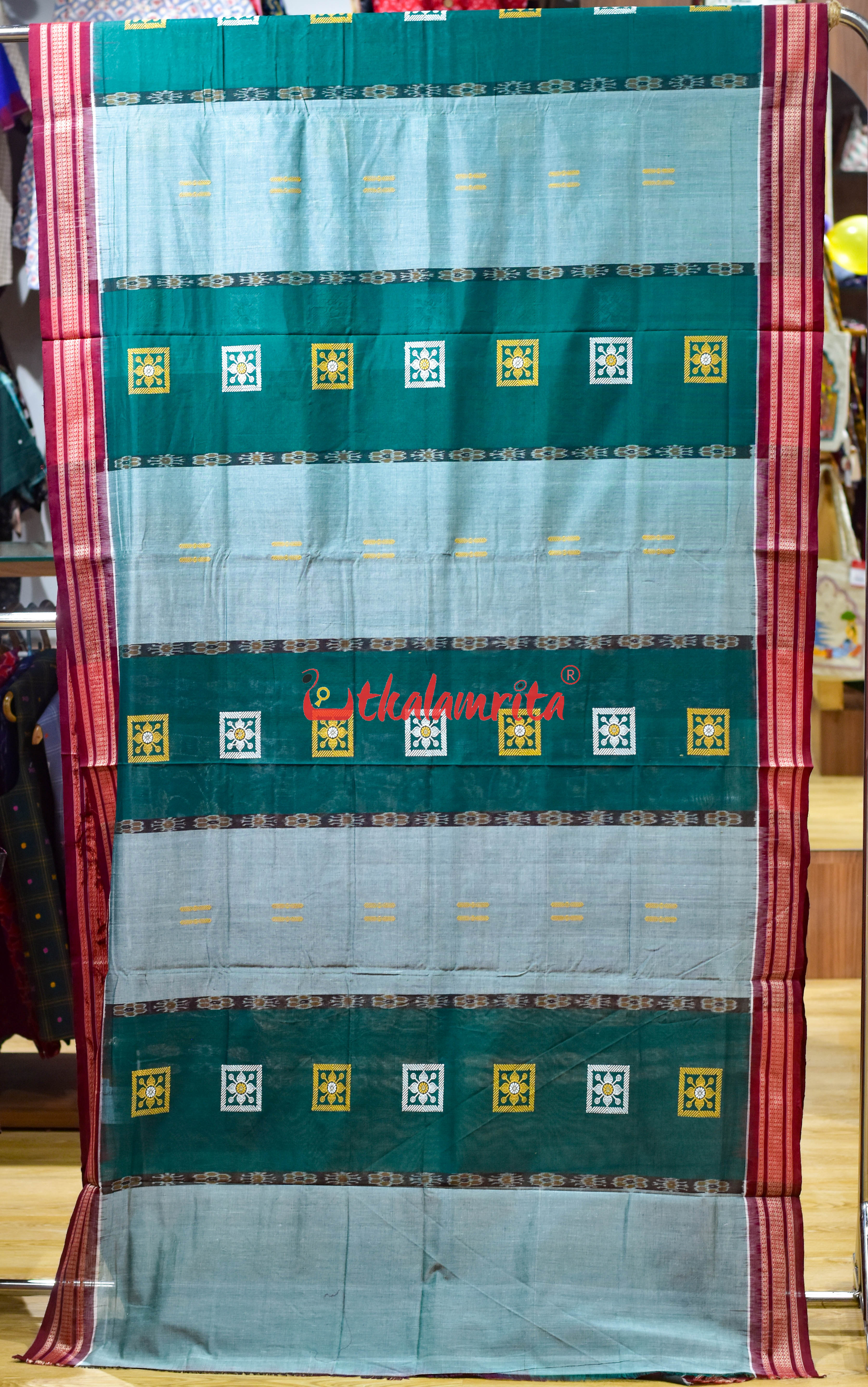 Deep Green Pere Bandha Bomkai Cotton Saree