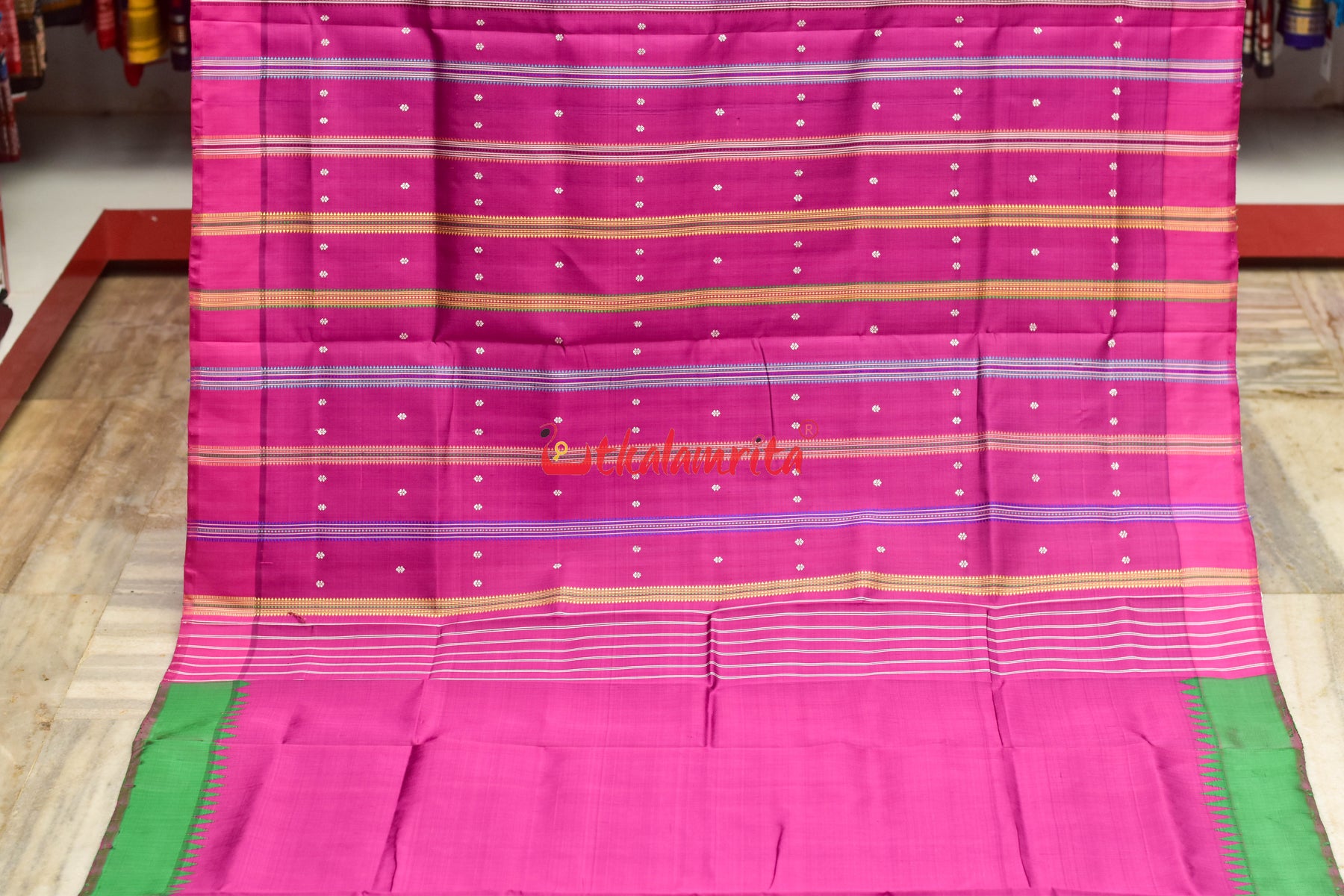Forest Green Magenta Double Anchal Berhampuri Silk Saree