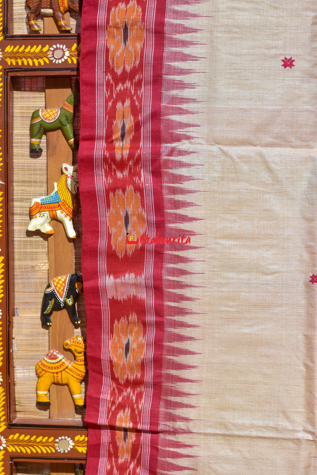 Middle Check Red Gopalpur Tussar Silk Saree