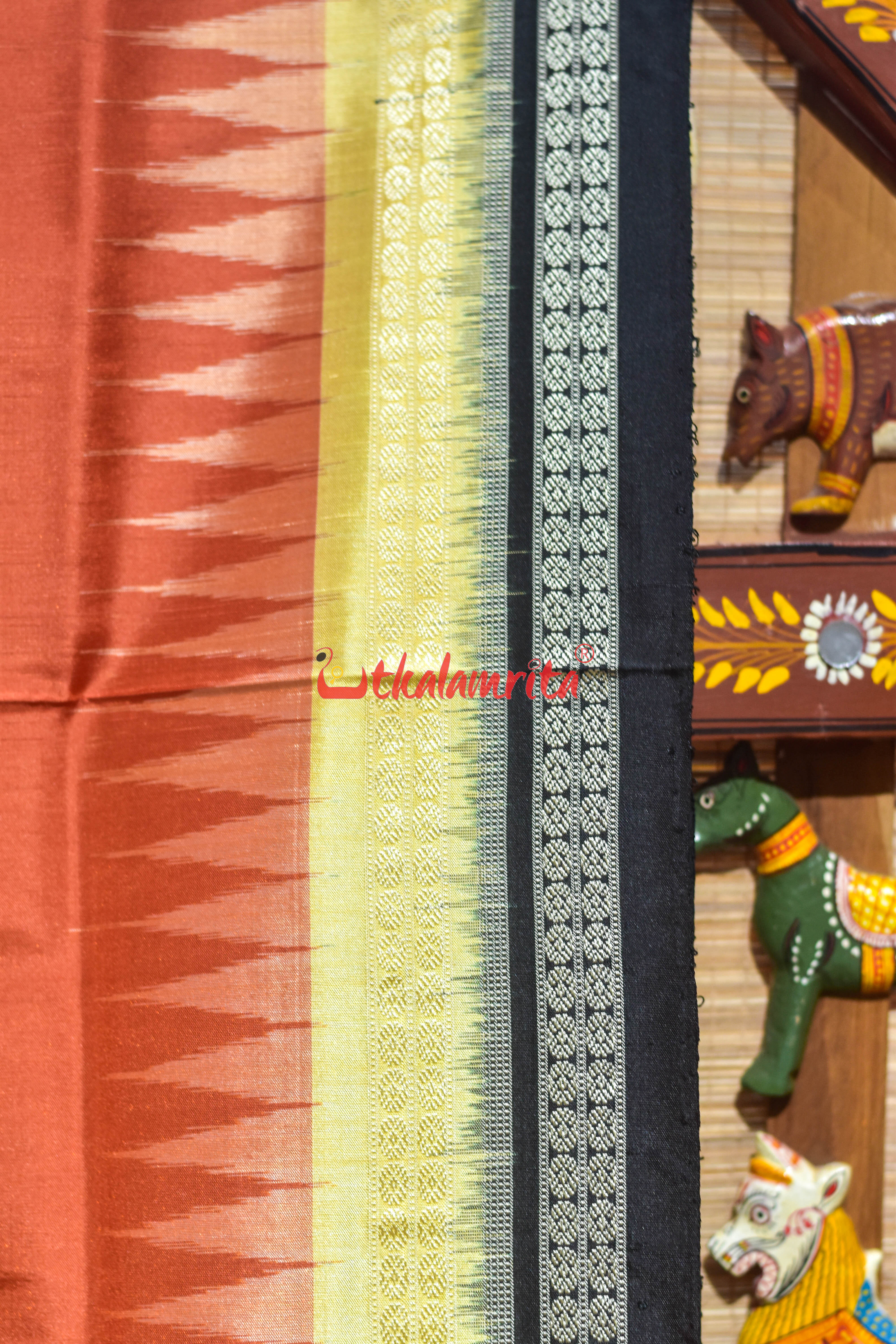 Rust Cream Double Border Doll Bomkai Silk Saree