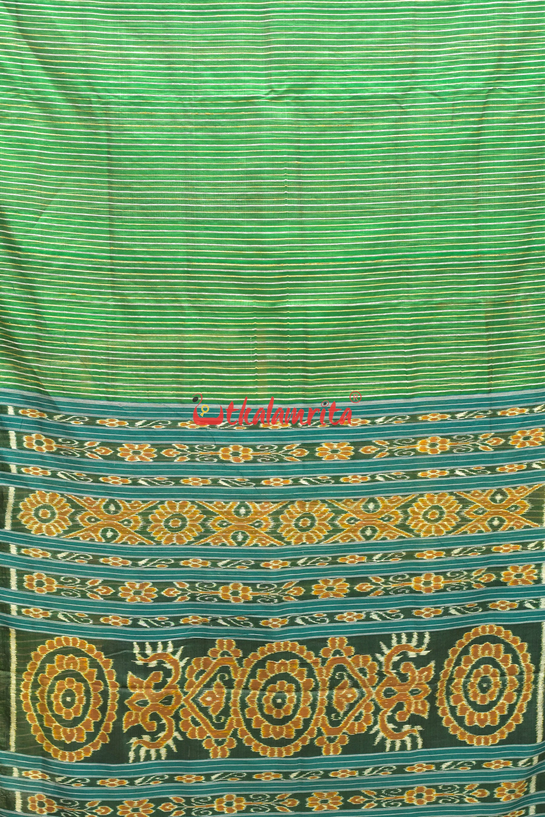 Green Eri Mulberry Flower Anchal Khandua Silk Saree