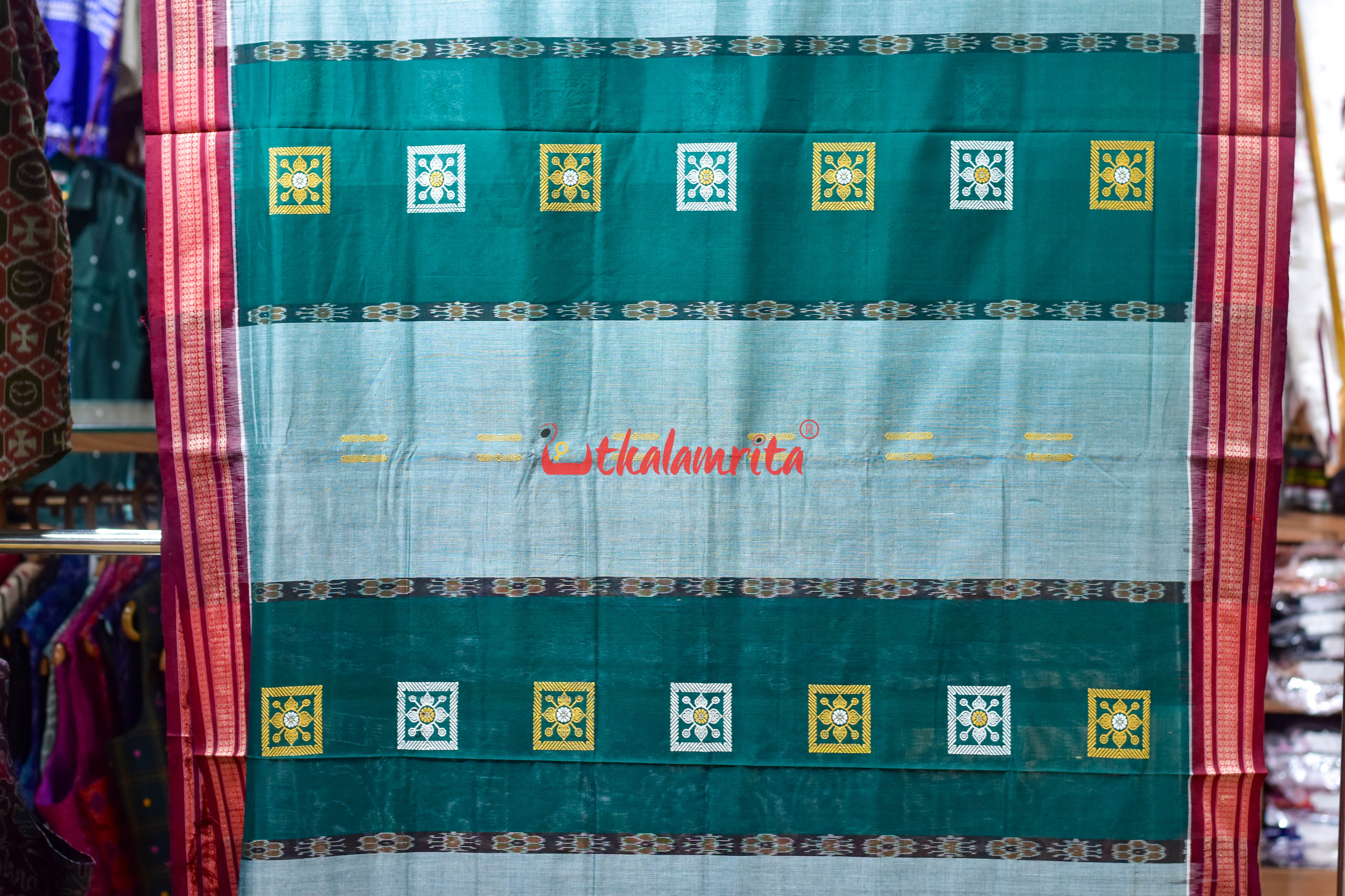 Deep Green Pere Bandha Bomkai Cotton Saree