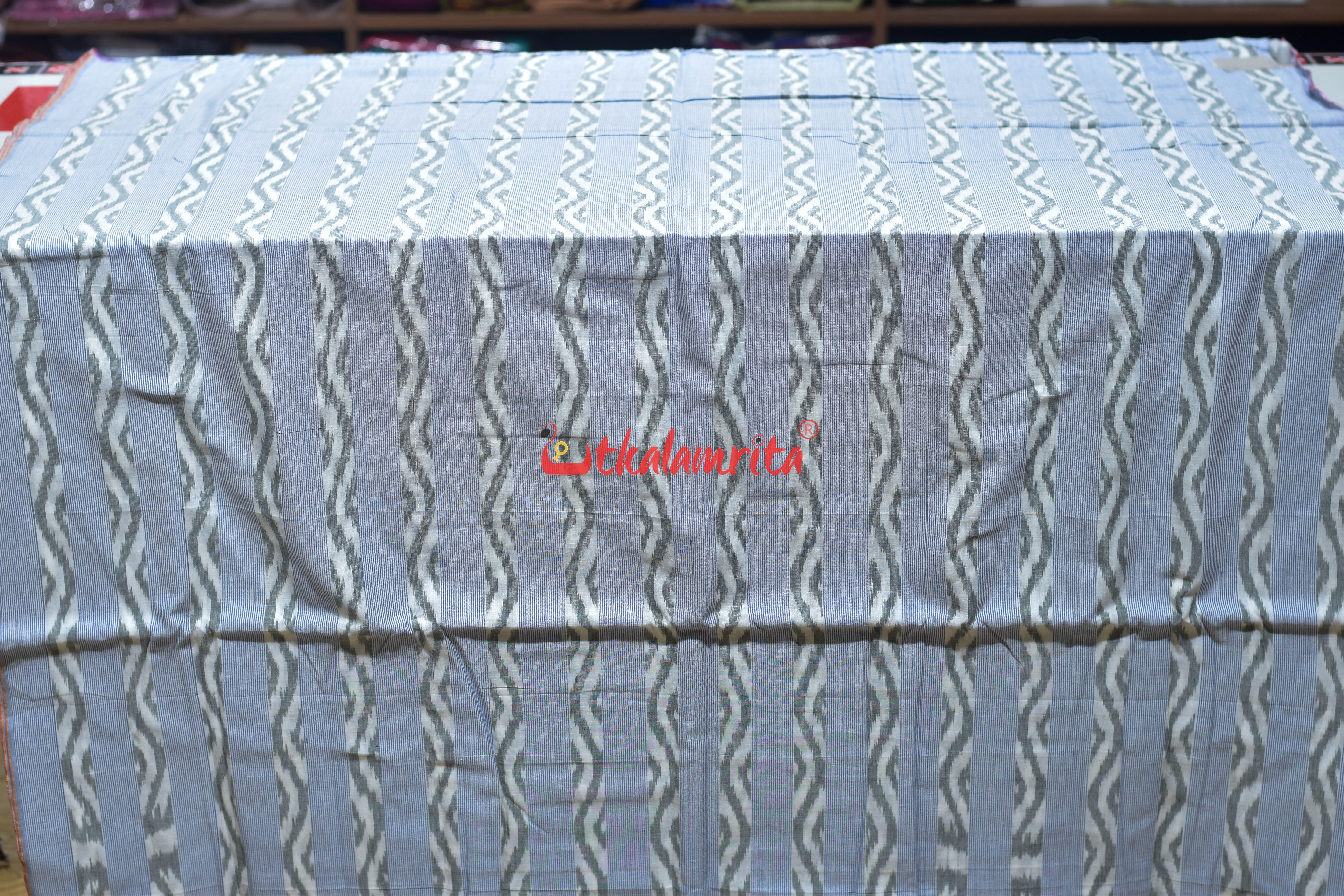 White Blue Lahari Lines Cotton (Fabric)