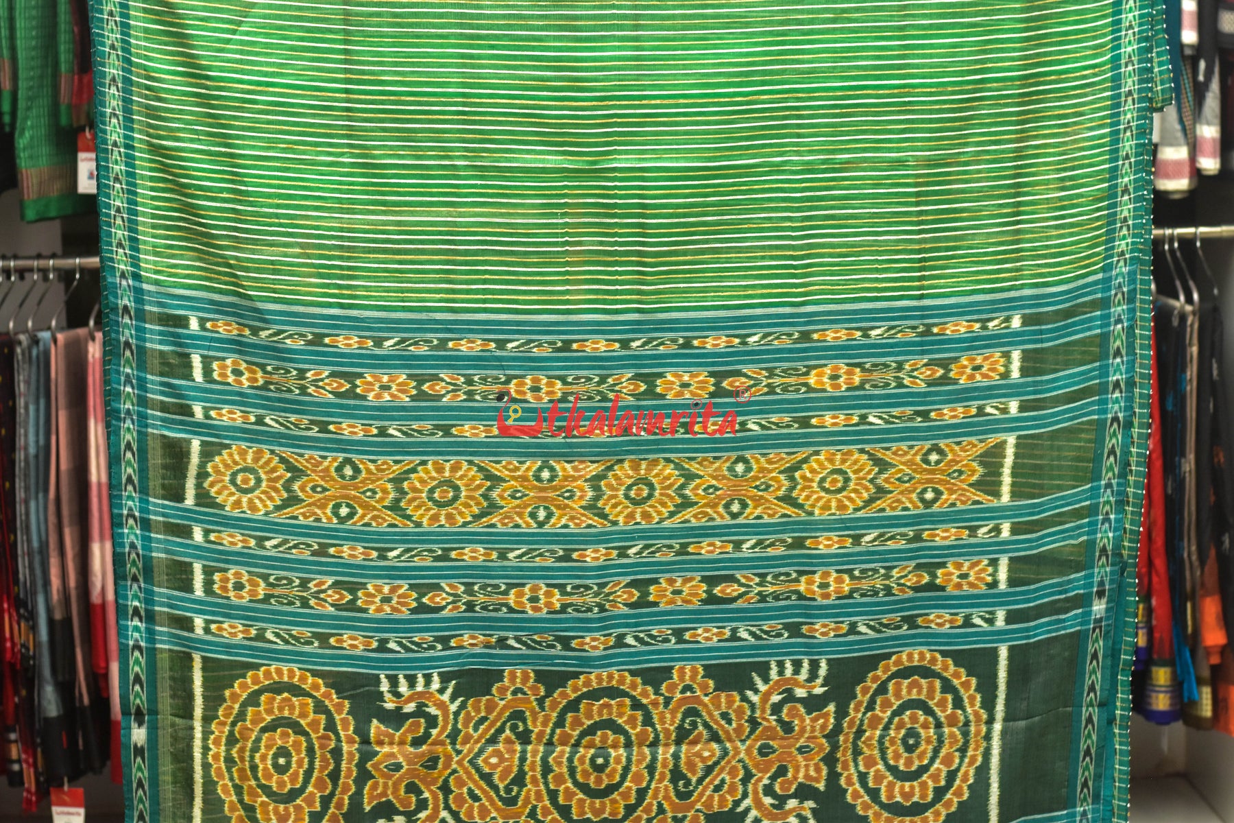 Green Eri Mulberry Flower Anchal Khandua Silk Saree