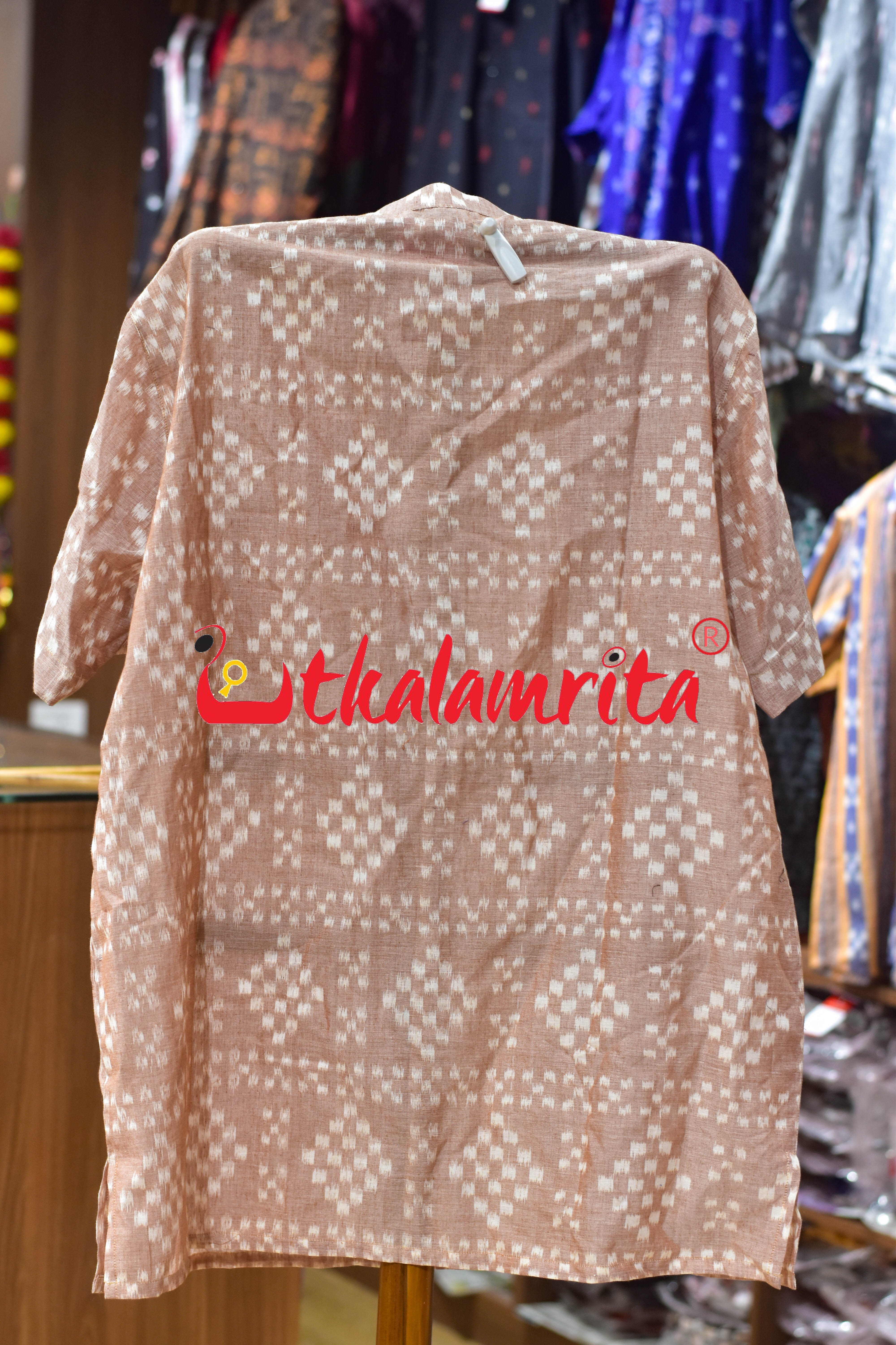 Peach Single Ikat Pasapali (Men's Short Kurta)