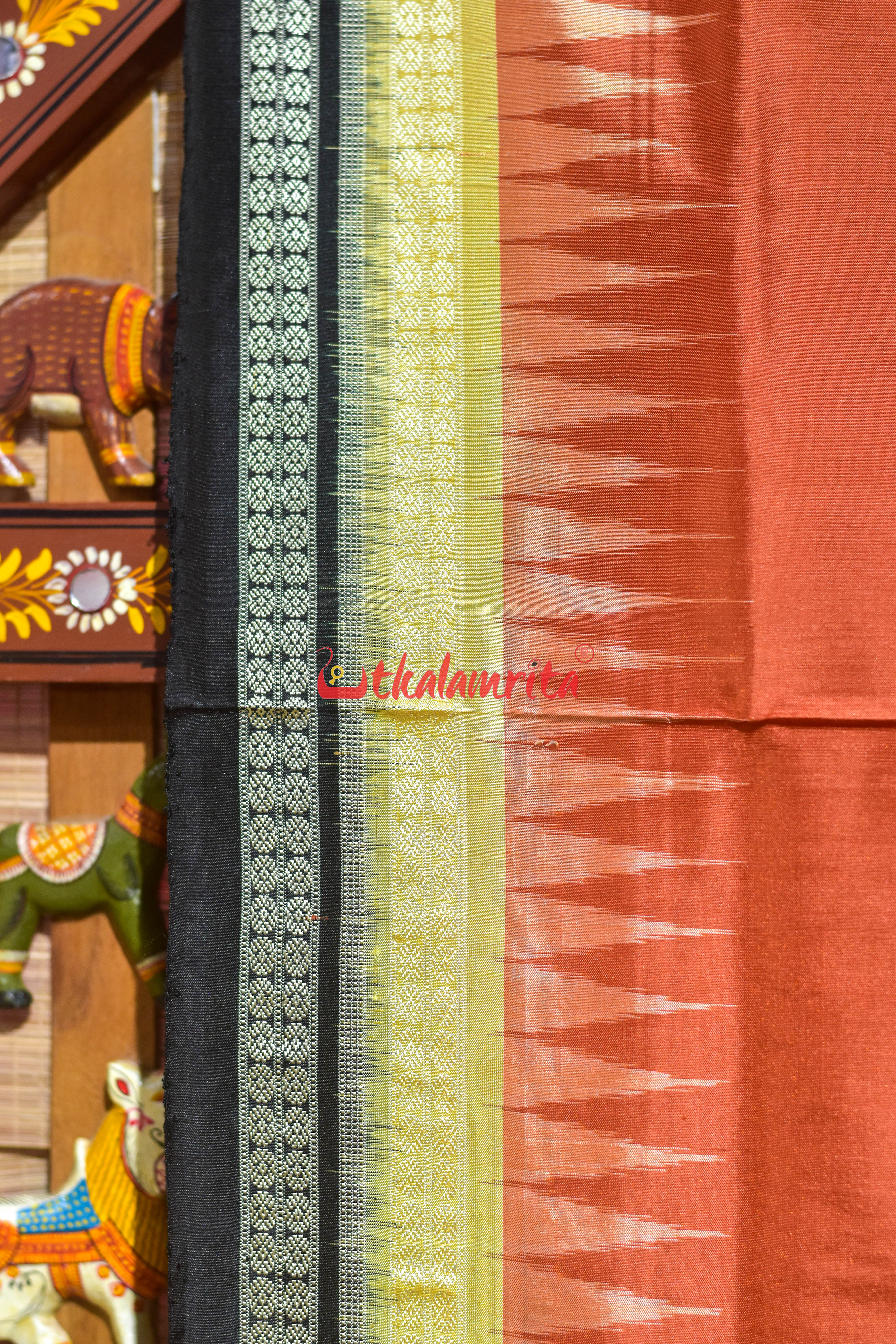 Rust Cream Double Border Doll Bomkai Silk Saree