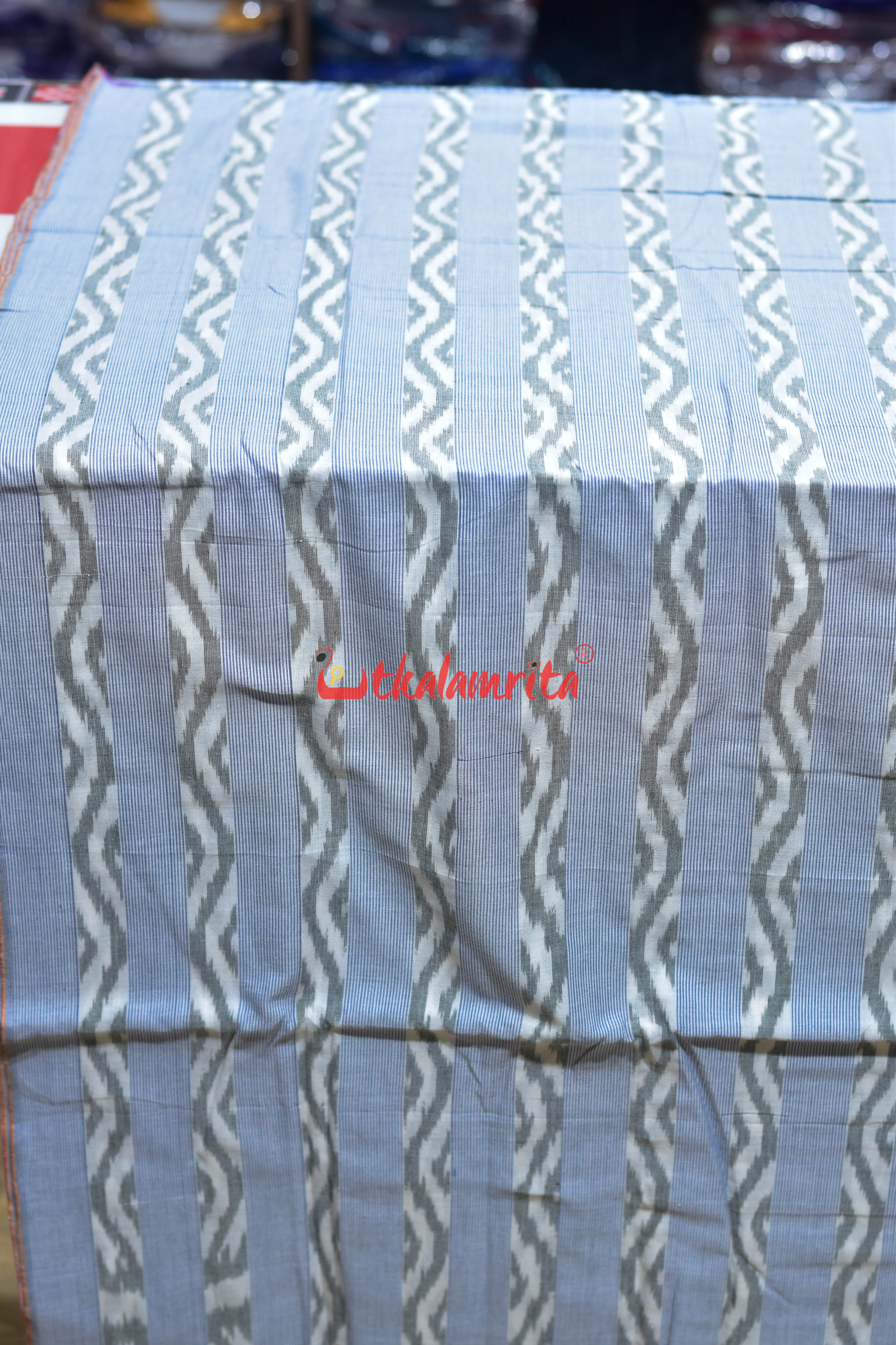 White Blue Lahari Lines Cotton (Fabric)