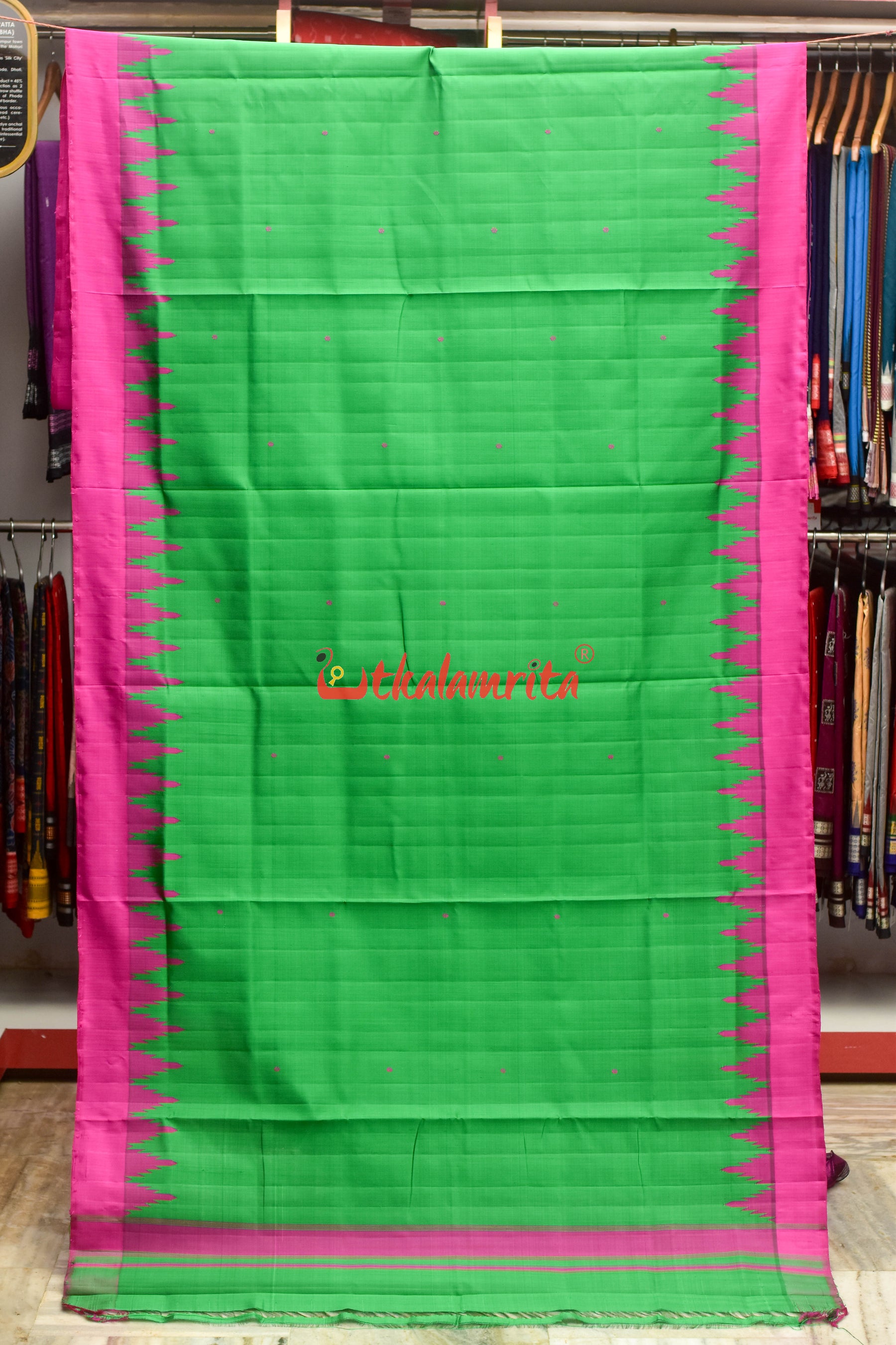 Forest Green Magenta Double Anchal Berhampuri Silk Saree