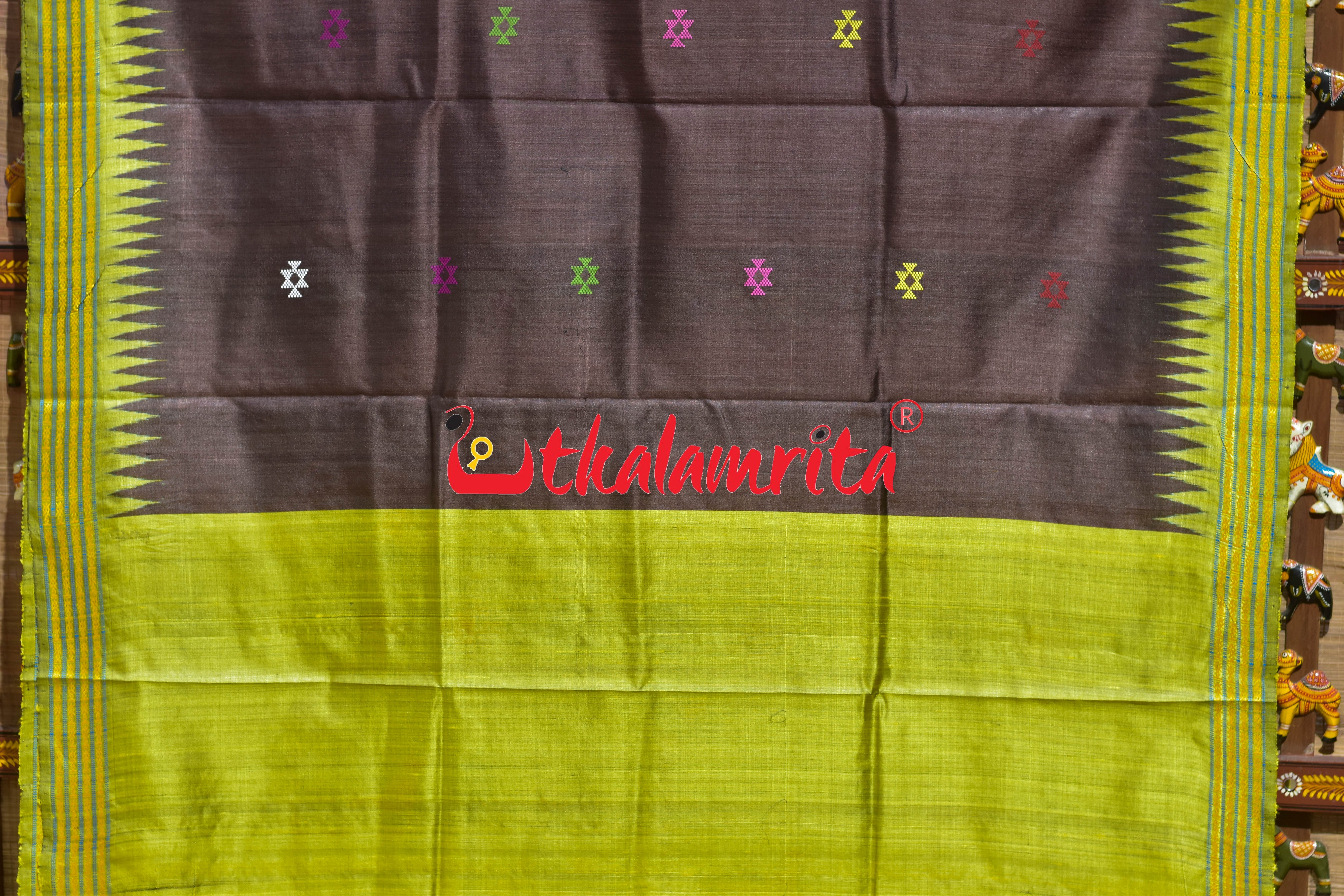 Coffee Mehndi Original Ganjam Bomkai Inspired Gopalpur Tussar Saree