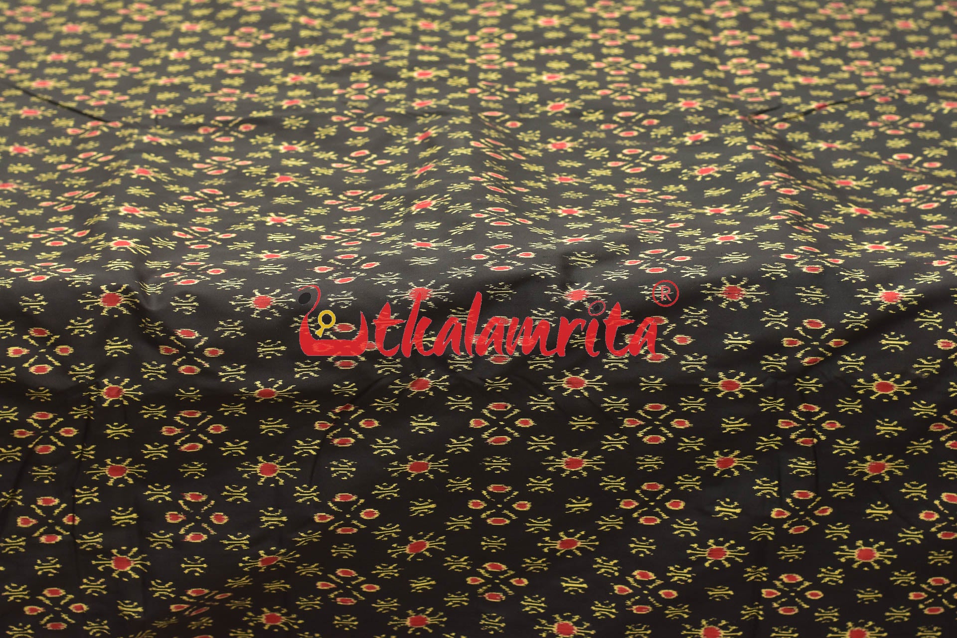Black Red Star Flower Sambalpuri Silk (Fabric)