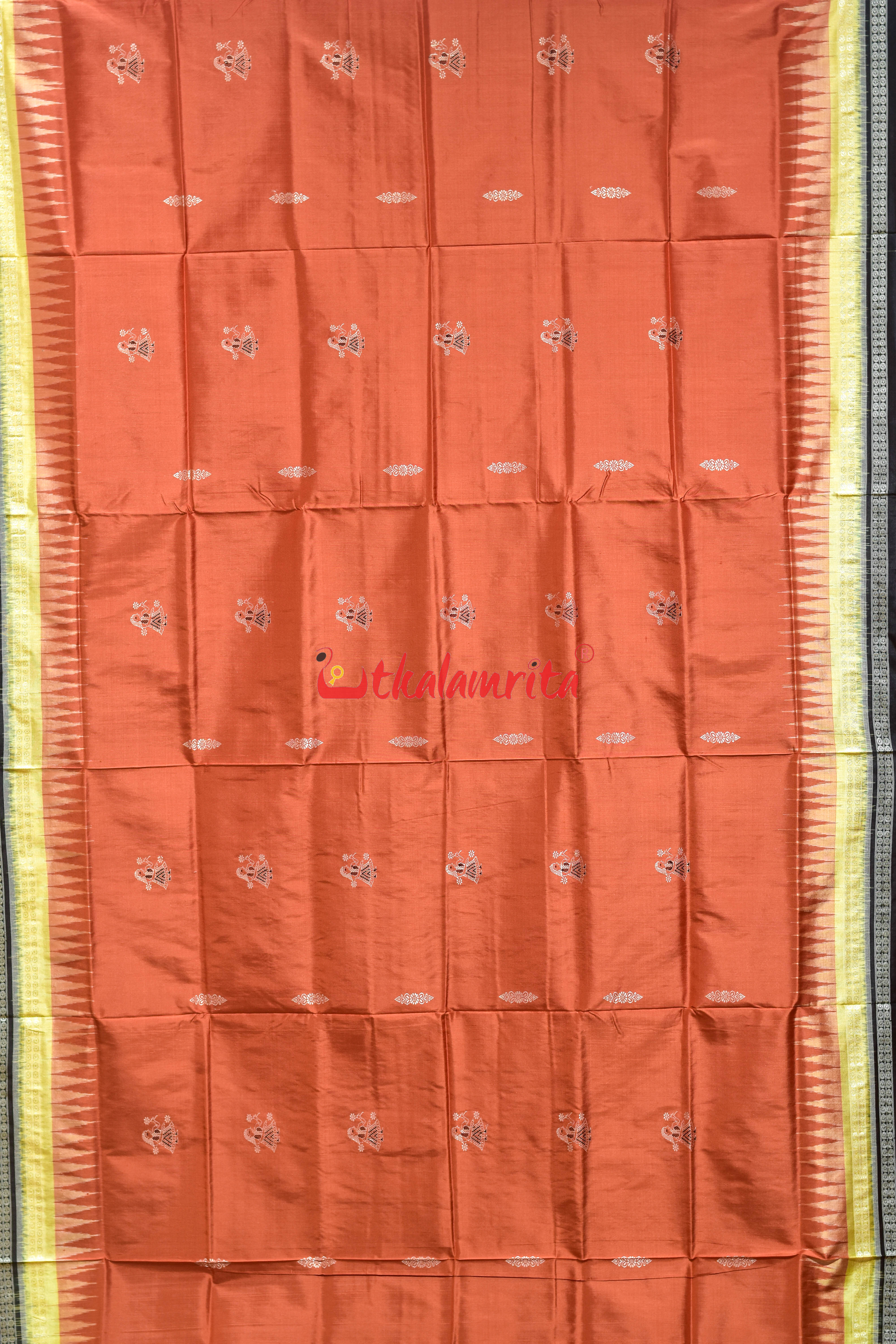 Rust Cream Double Border Doll Bomkai Silk Saree